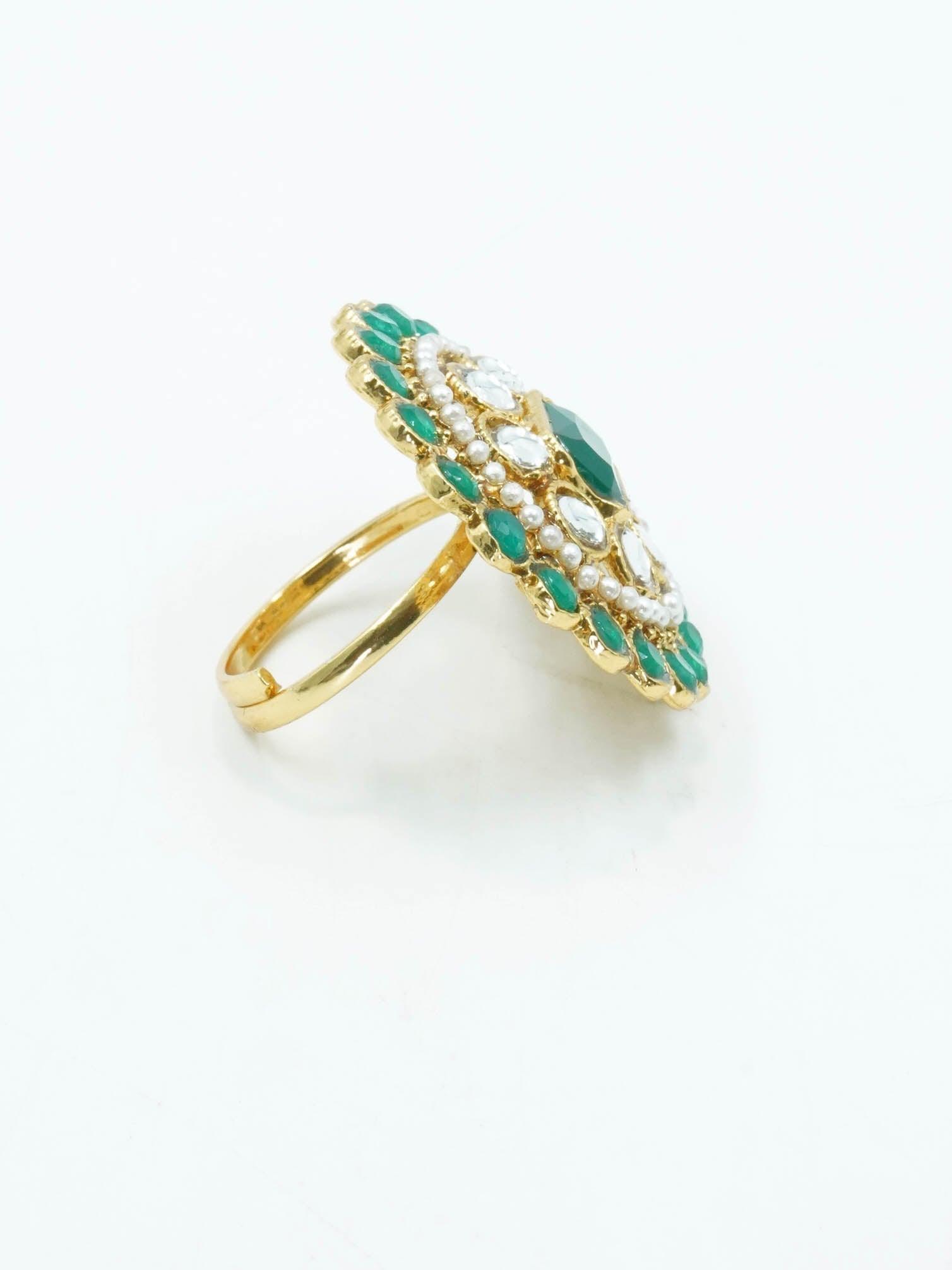 Antique Gold Plated Adjustable Size Designer Finger ring with Stones - Griiham