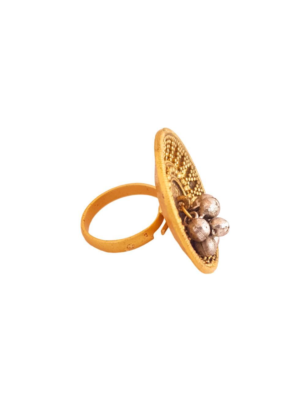 Antique Gold Plated Adjustable Size Designer Finger ring with Stones - Griiham