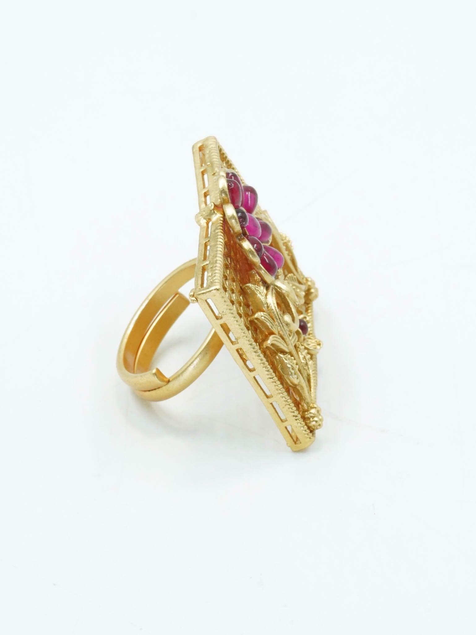 Antique Gold Plated Adjustable Size Designer Finger ring with Stones - Griiham