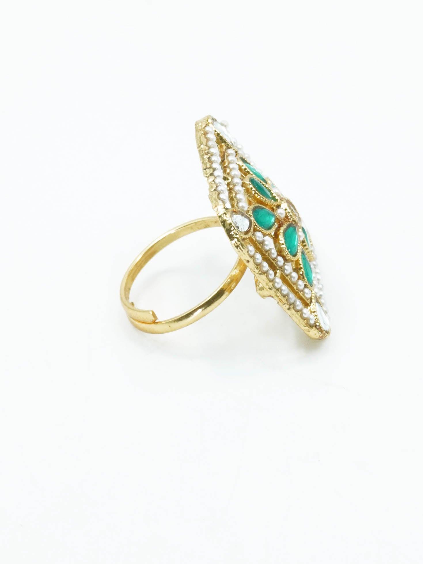 Antique Gold Plated Adjustable Size Designer Finger ring with Stones - Griiham