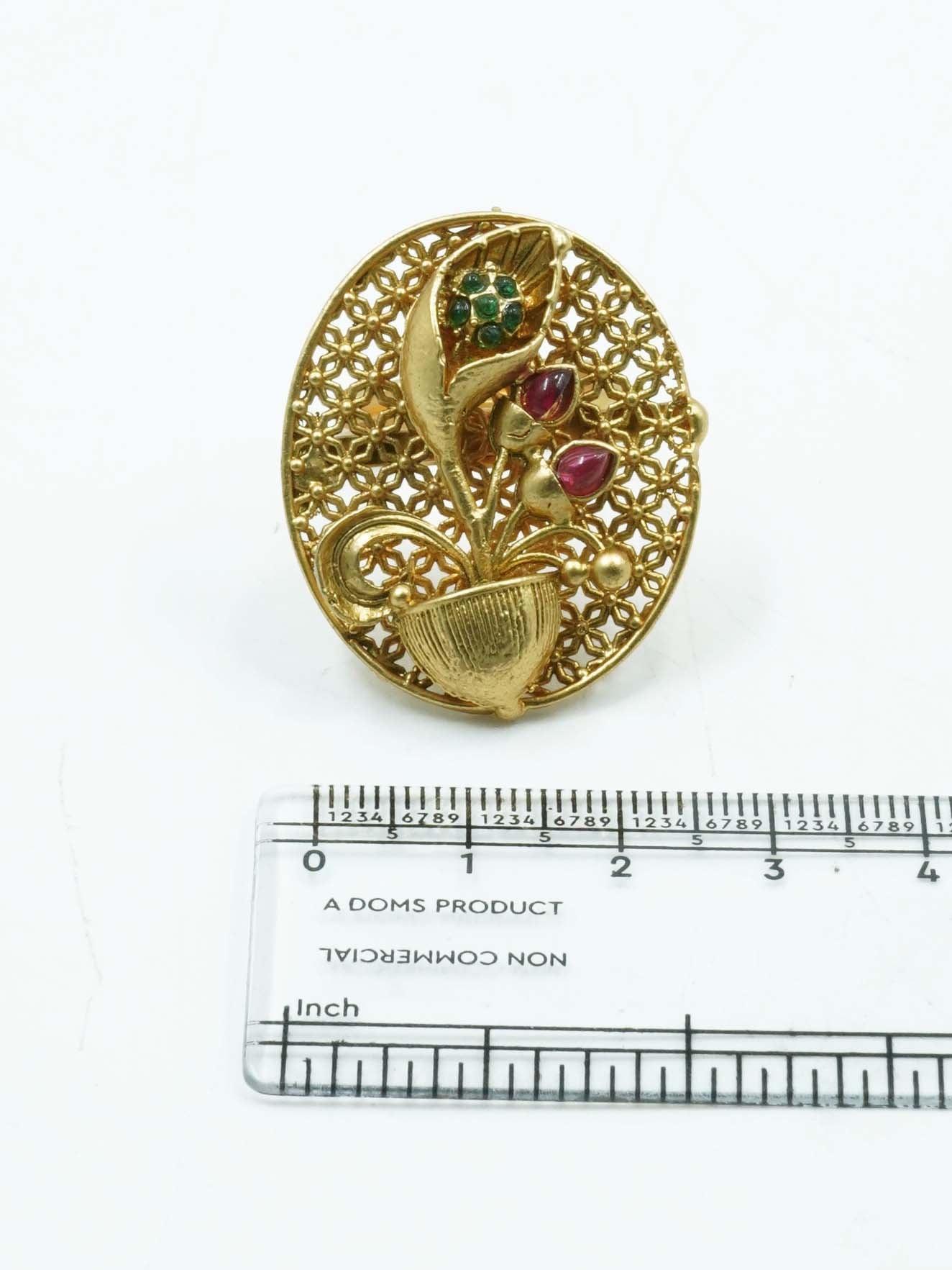 Antique Gold Plated Adjustable Size Designer Finger ring with Stones - Griiham