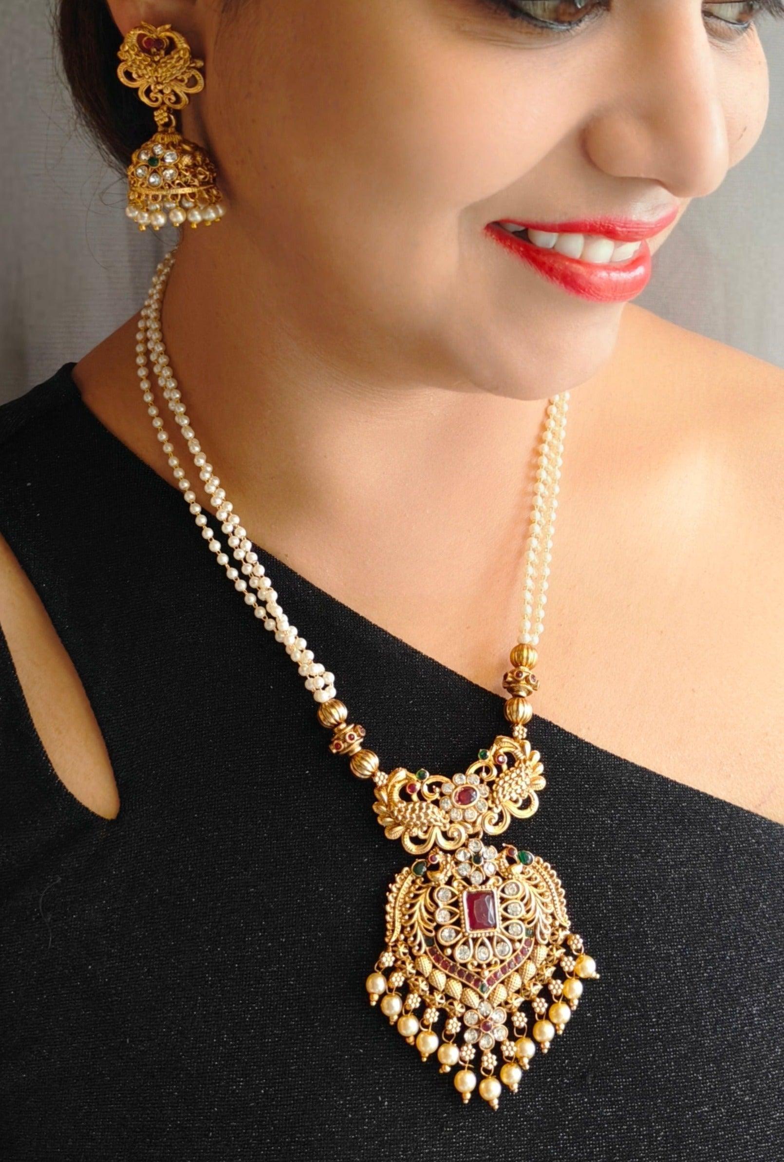 Antique Gold finish with pendant with Real CZ/Ruby 7464N - Griiham