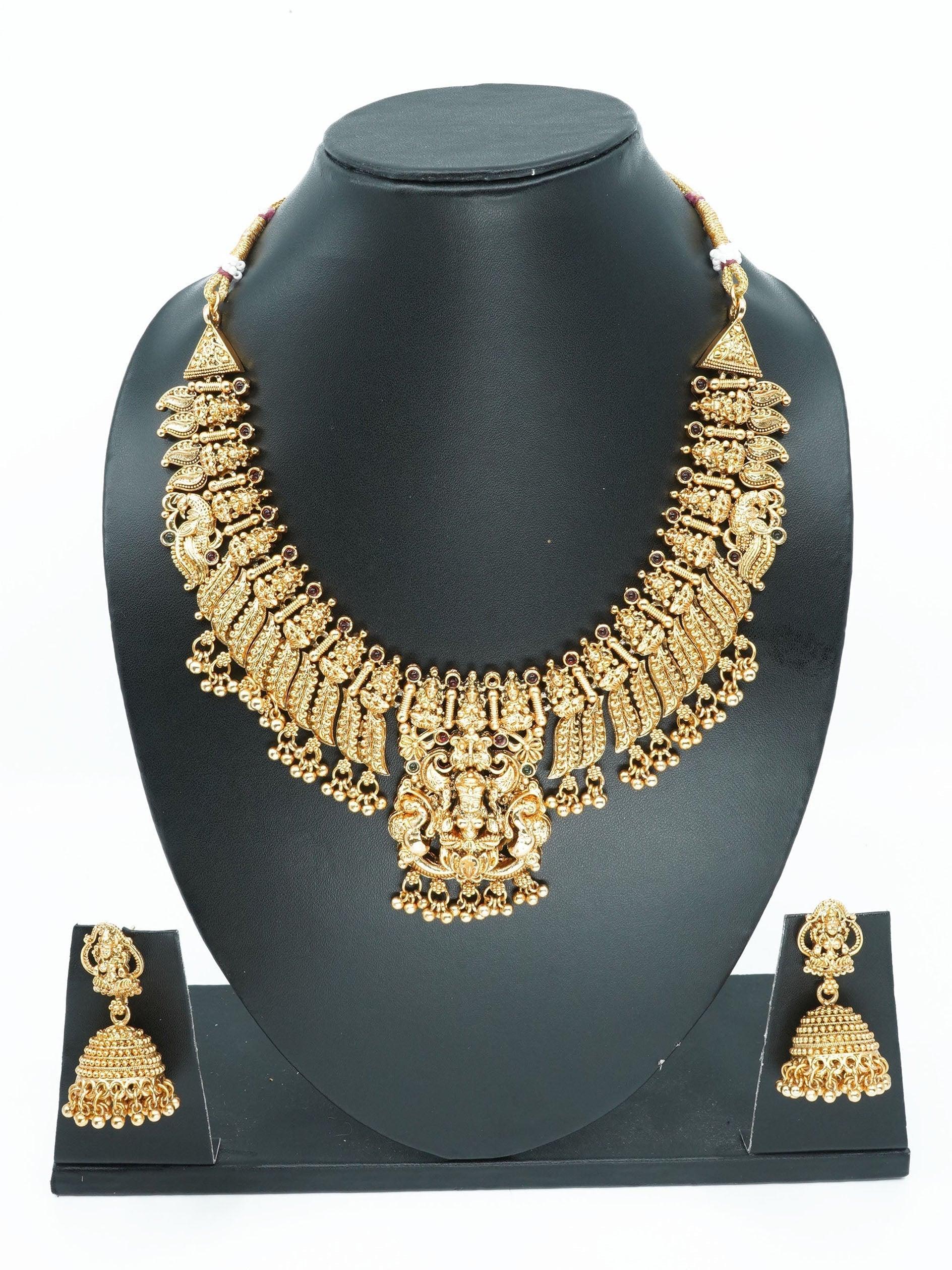 Antique Premium Gold Finish Laxmi pattern Necklace Set 11302N - Griiham