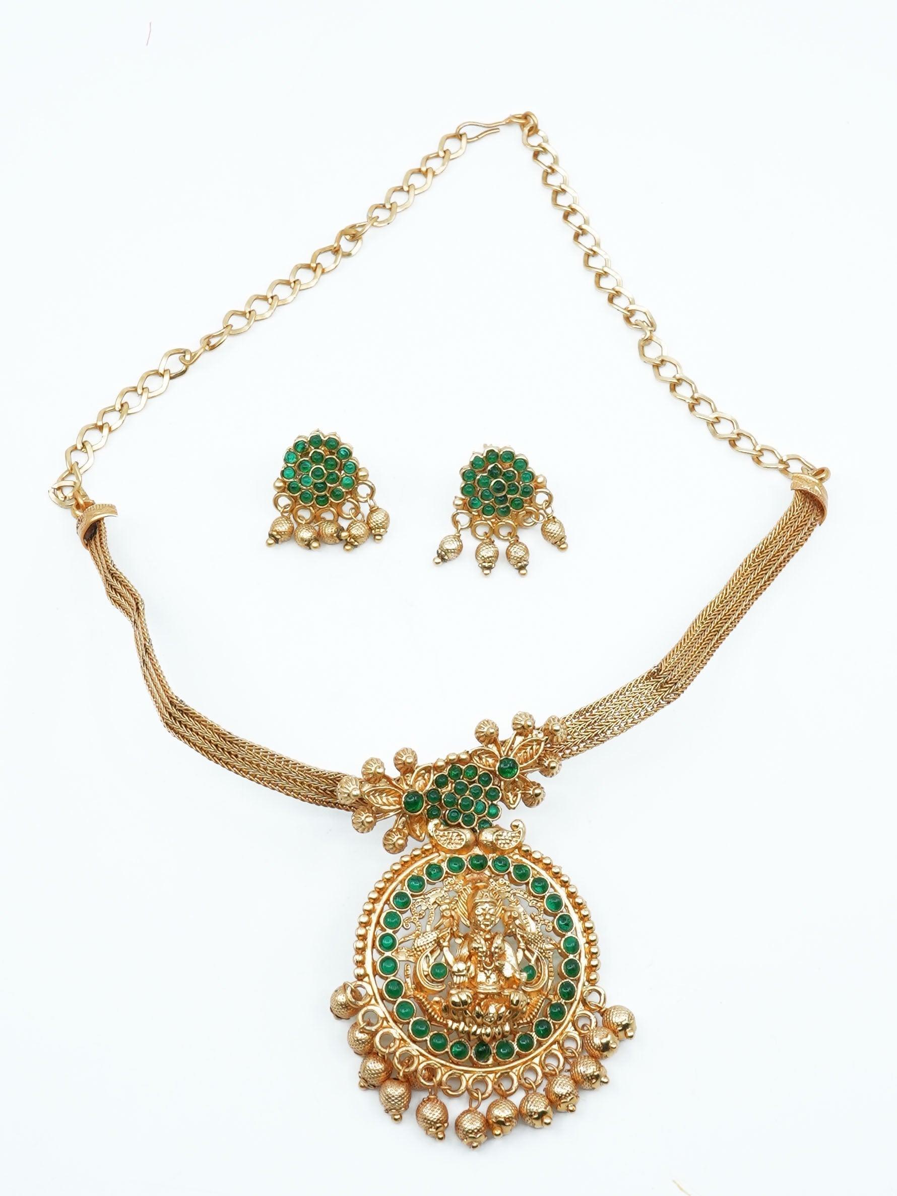 Antique Premium Gold Finish Laxmi pattern Necklace Set 11576N - Griiham