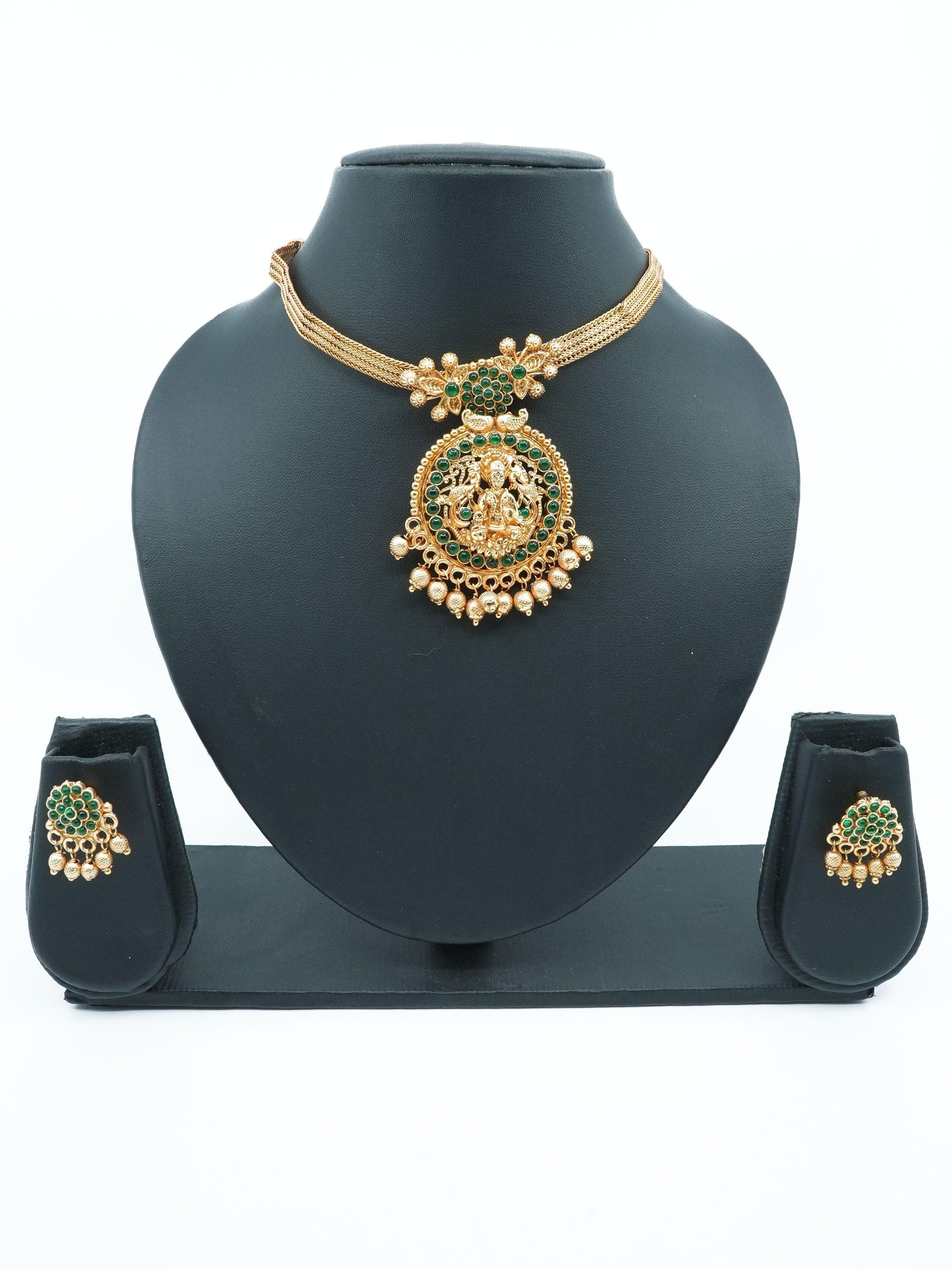 Antique Premium Gold Finish Laxmi pattern Necklace Set 11576N - Griiham