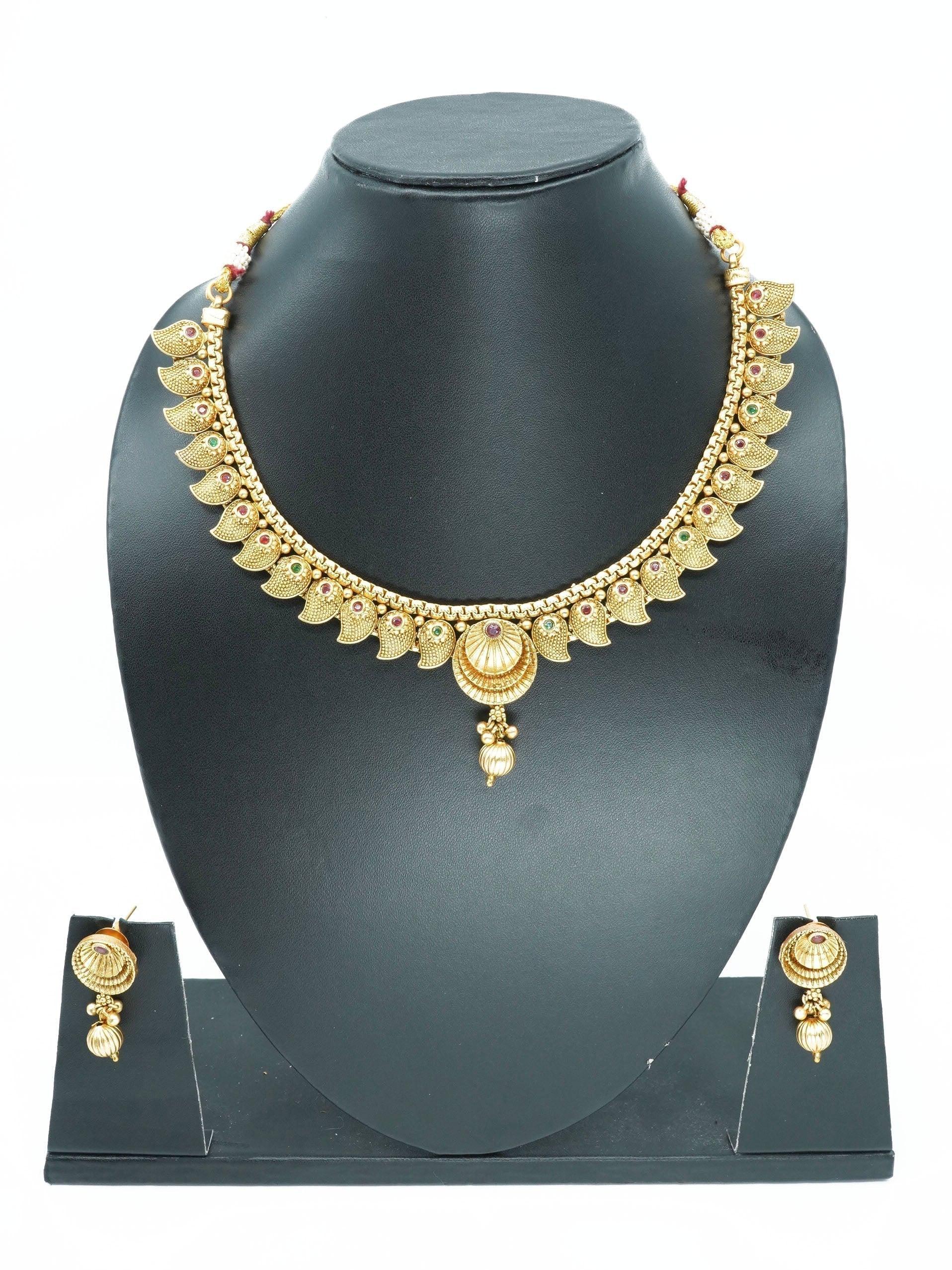 Antique Premium Gold Finish Laxmi pattern Necklace Set - Griiham