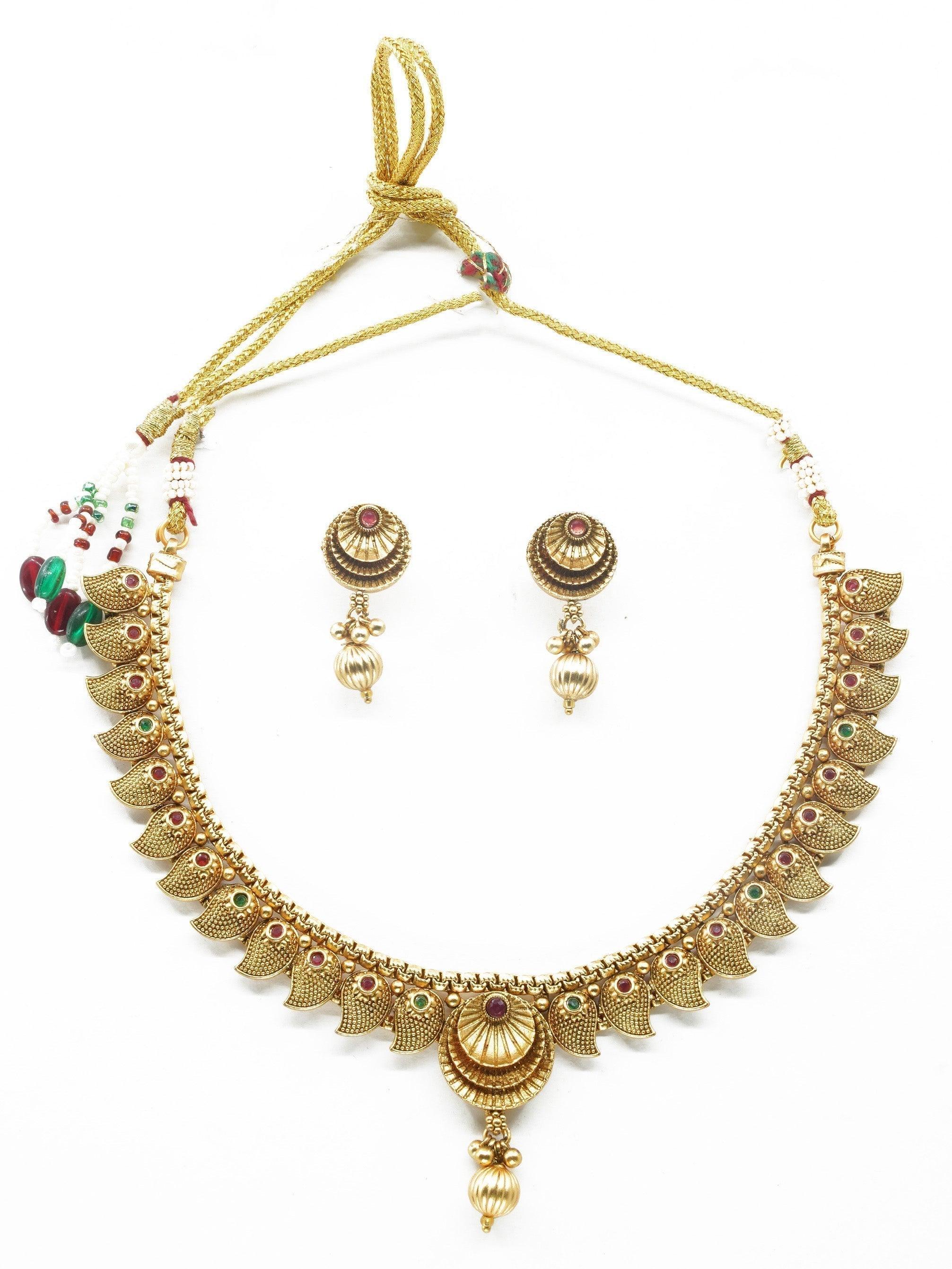 Antique Premium Gold Finish Laxmi pattern Necklace Set - Griiham