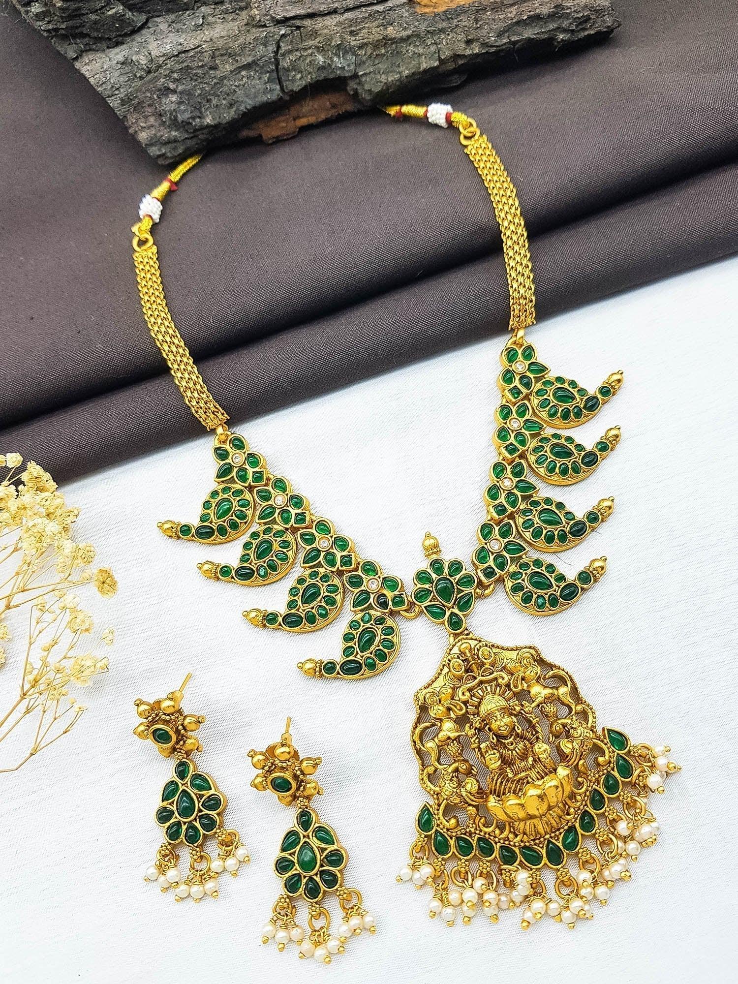 Antique Premium Gold Finish Laxmi pattern Necklace Set - Griiham