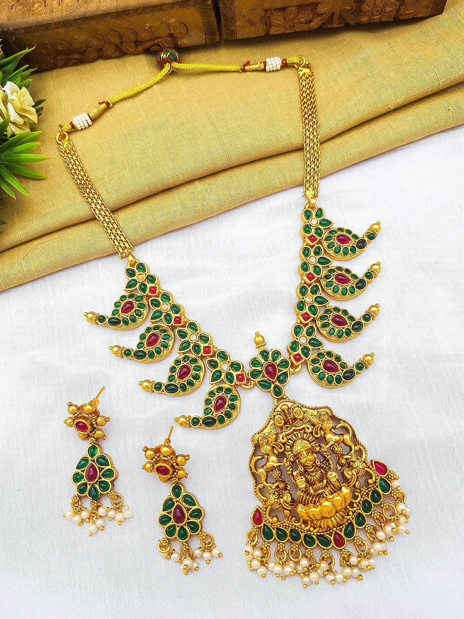 Antique Premium Gold Finish Laxmi pattern Necklace Set - Griiham