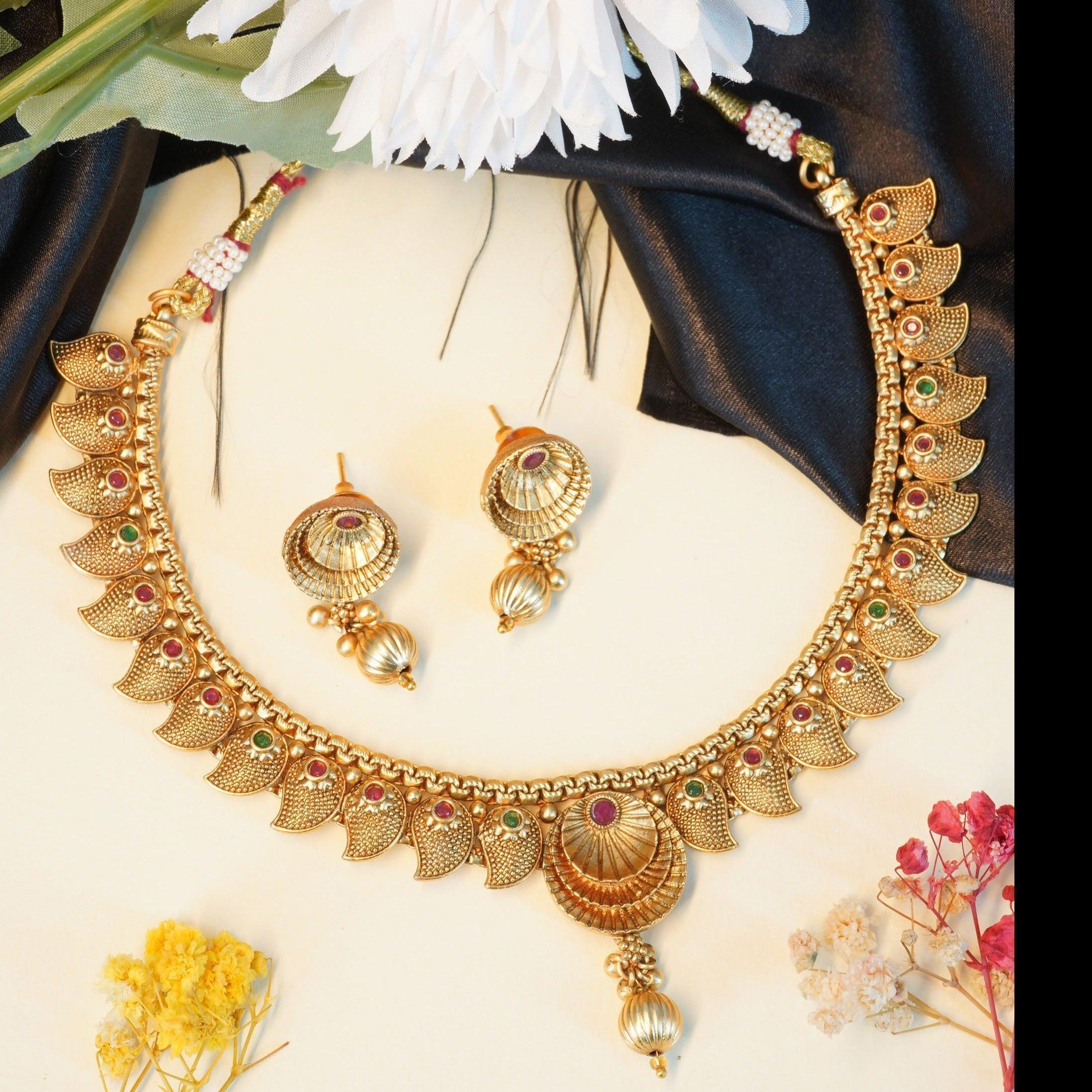 Antique Premium Gold Finish Laxmi pattern  Necklace Set