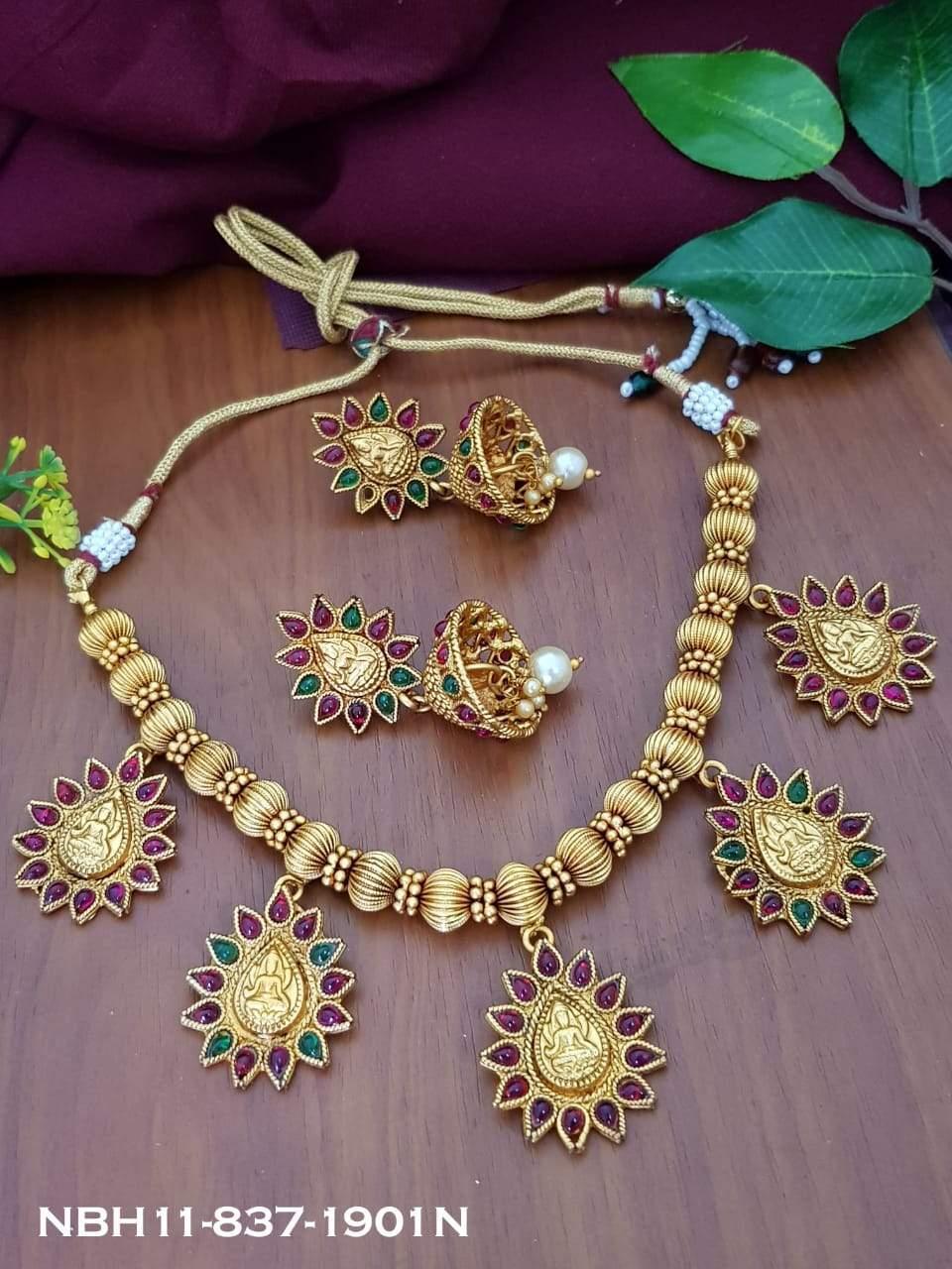 Antique Premium Gold Finish Premium Laxmi Necklace Set Exclusive Design NBH11-837-1910N