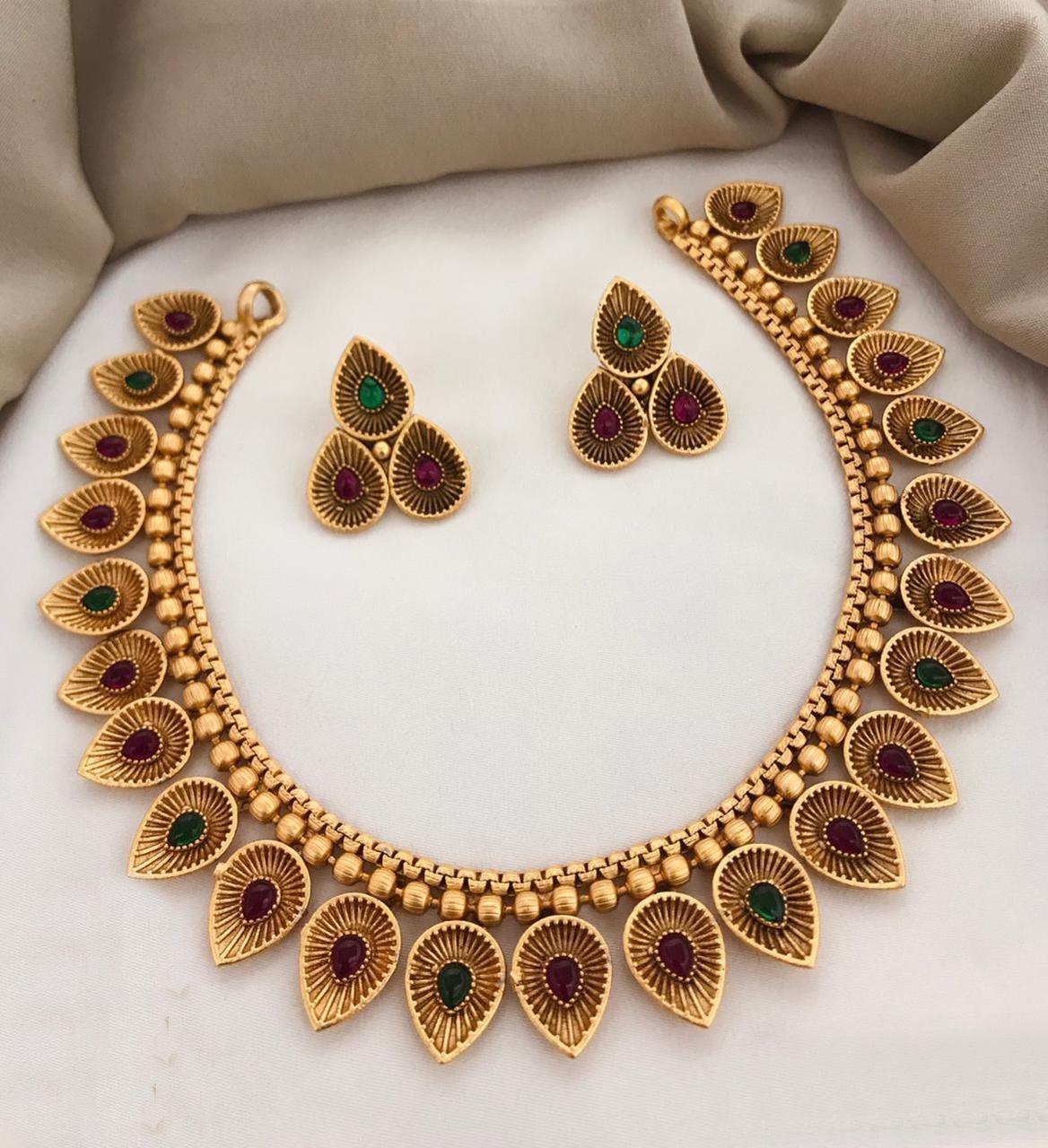 Antique Premium Gold Finish mango pattern Necklace Set - Griiham