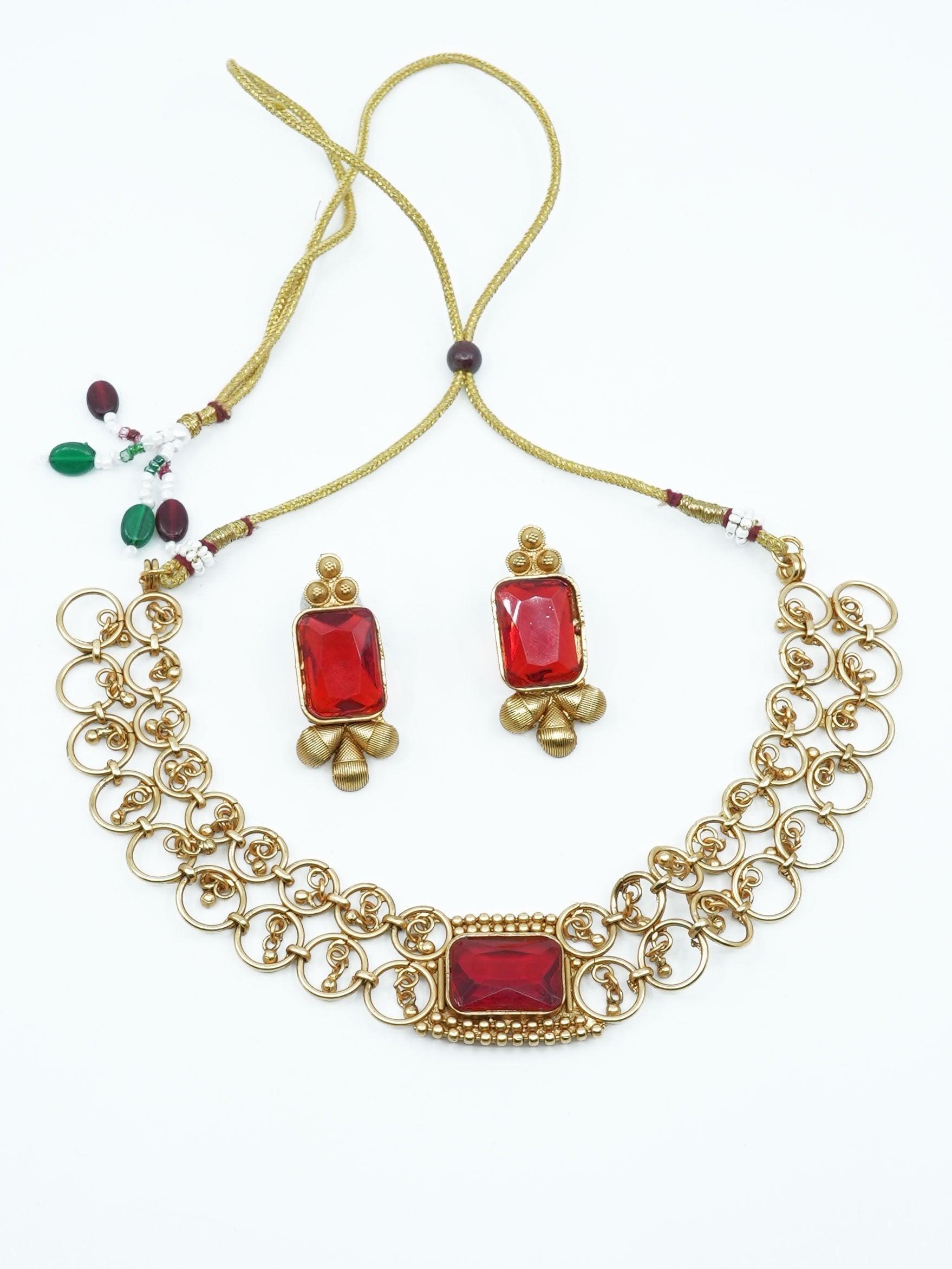 Antique Premium Gold Finish ring pattern Necklace Set - Griiham