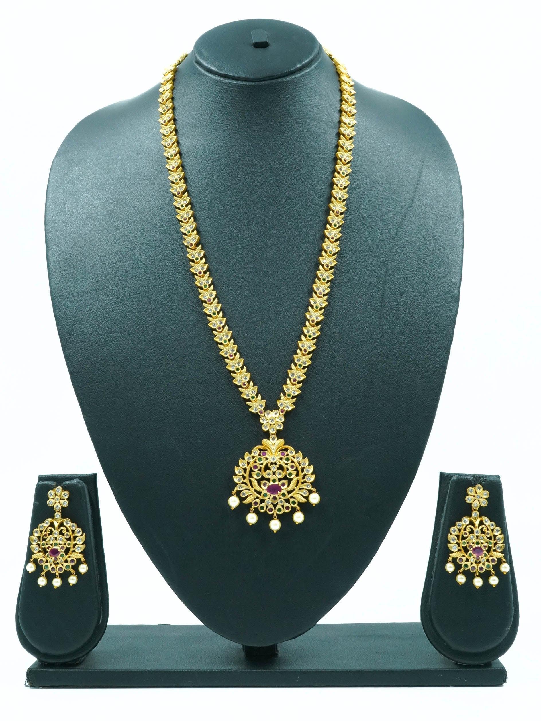 Antique Premium Matt Finish Long Necklace Set/Long Hara with Stones Exclusive Design NTB11-710-3439N - Griiham