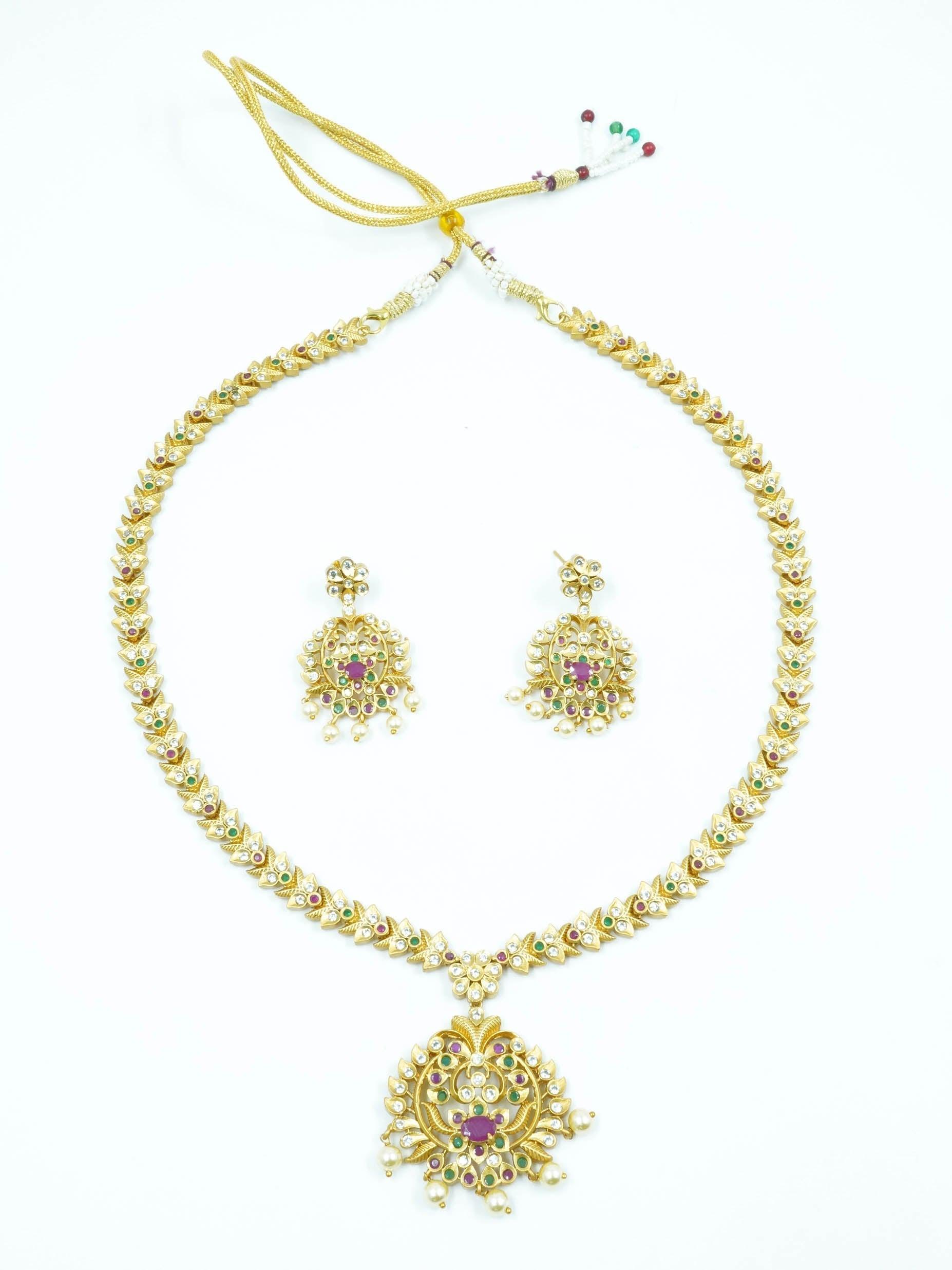 Antique Premium Matt Finish Long Necklace Set/Long Hara with Stones Exclusive Design NTB11-710-3439N - Griiham