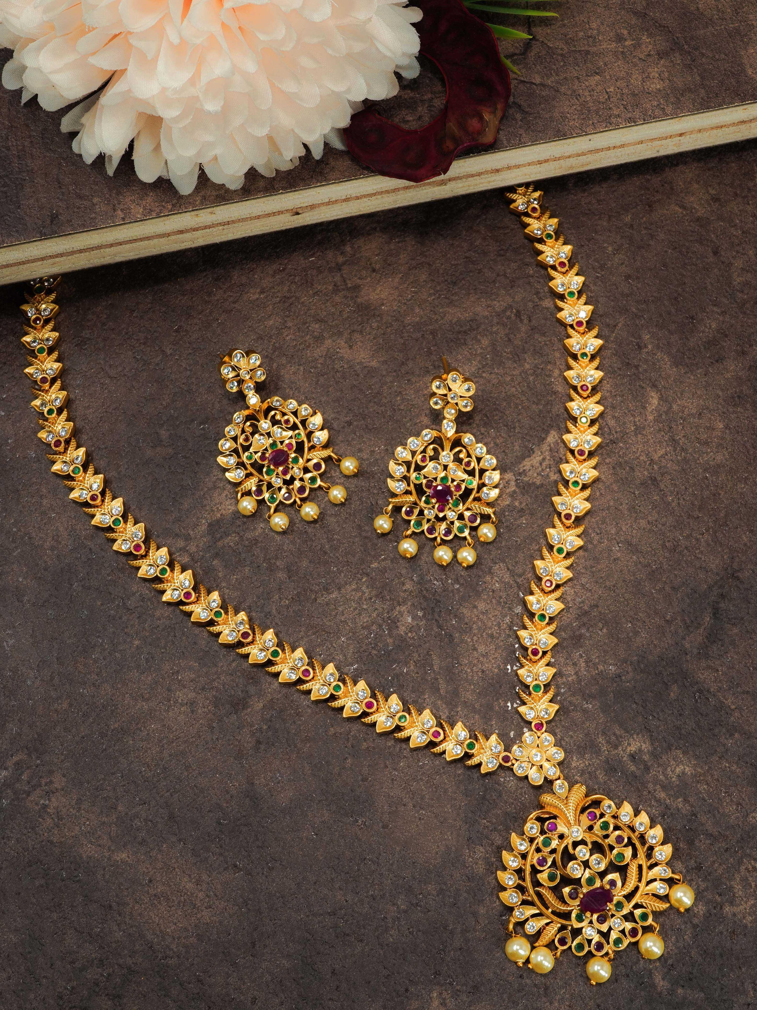 Antique Premium Matt Finish Long Necklace Set/Long Hara with Stones Exclusive Design NTB11-710-3439N - Griiham