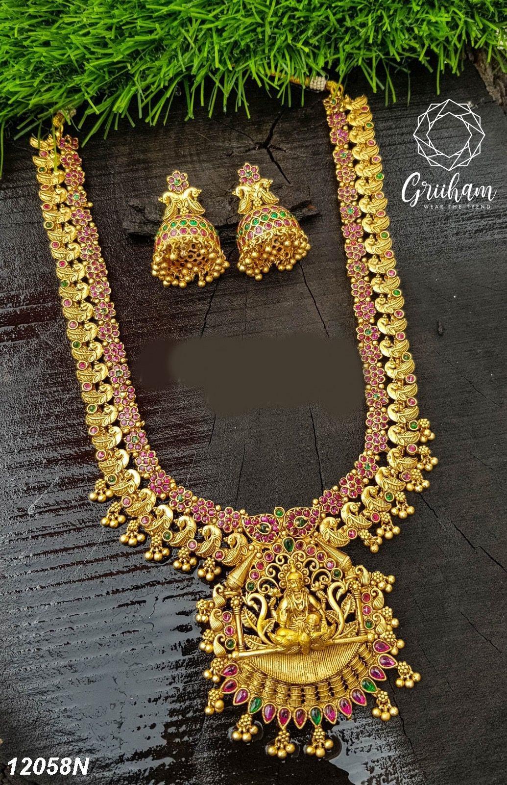 Antique finish 1st premium quality Ruby haram/Long necklace set 12058N - Griiham