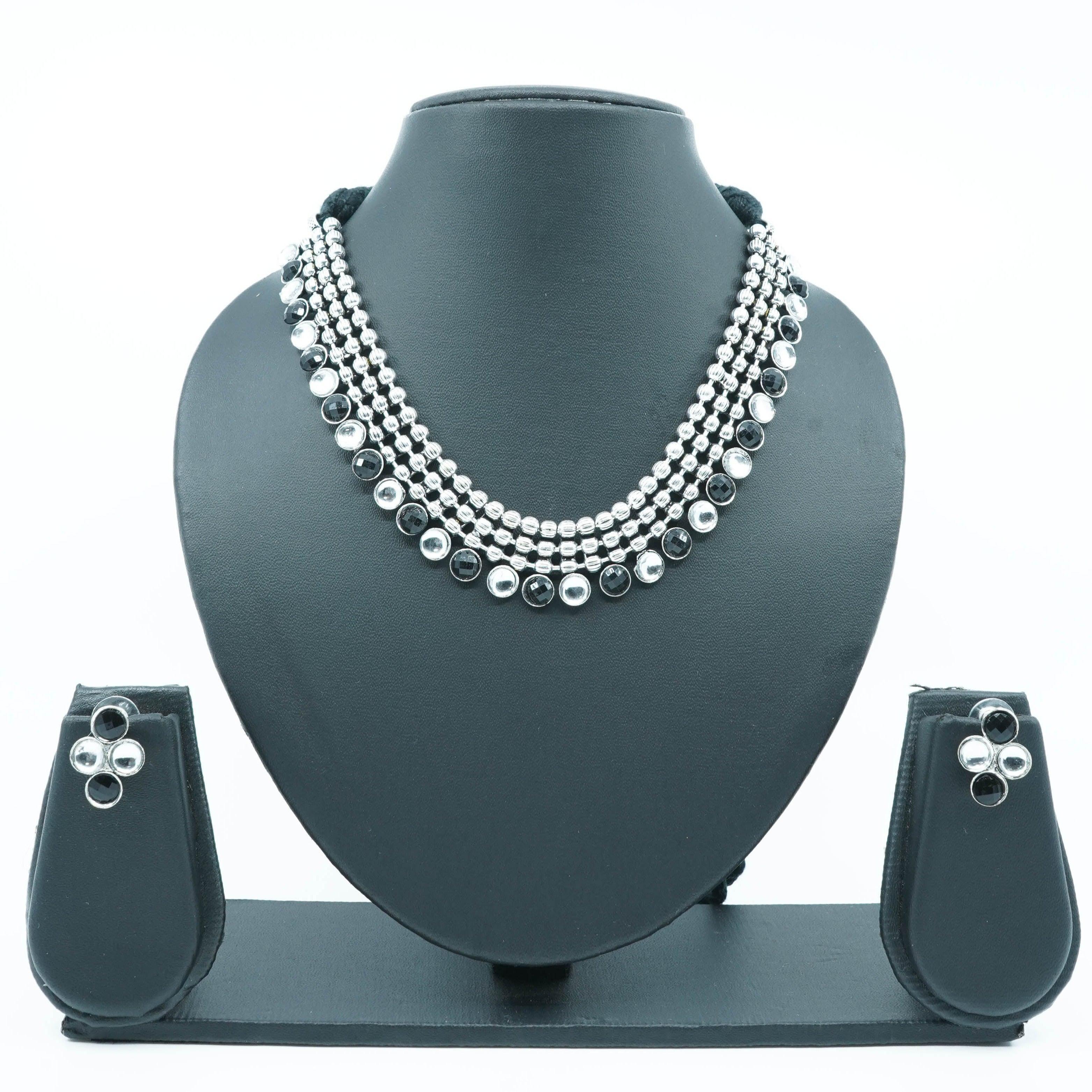 Antique silver /Oxidised silver/German silver plated short necklace set - Griiham