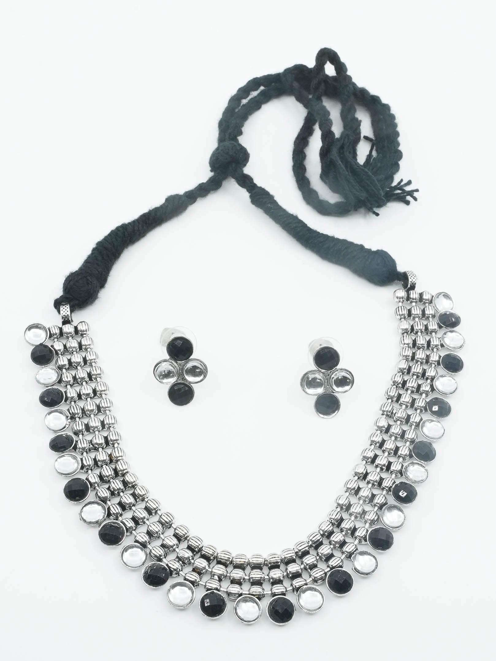 Antique silver /Oxidised silver/German silver plated short necklace set - Griiham