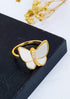 Butterfly Mother Of Pearl Cubic Zirconia Gold Plated Adjustable Ring - Griiham