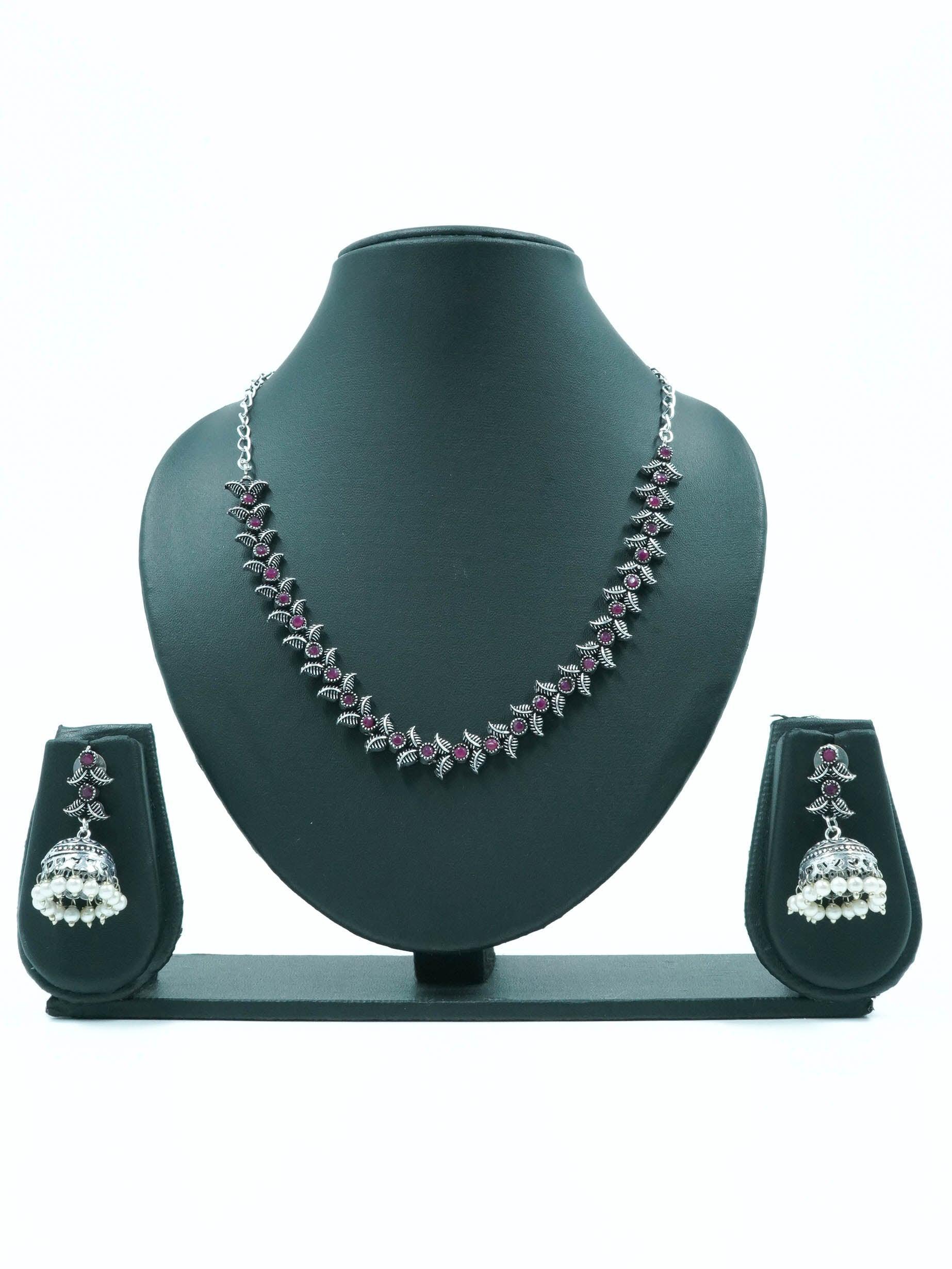 Classy Oxidised Necklace Set with Colour Options 11931N - Griiham