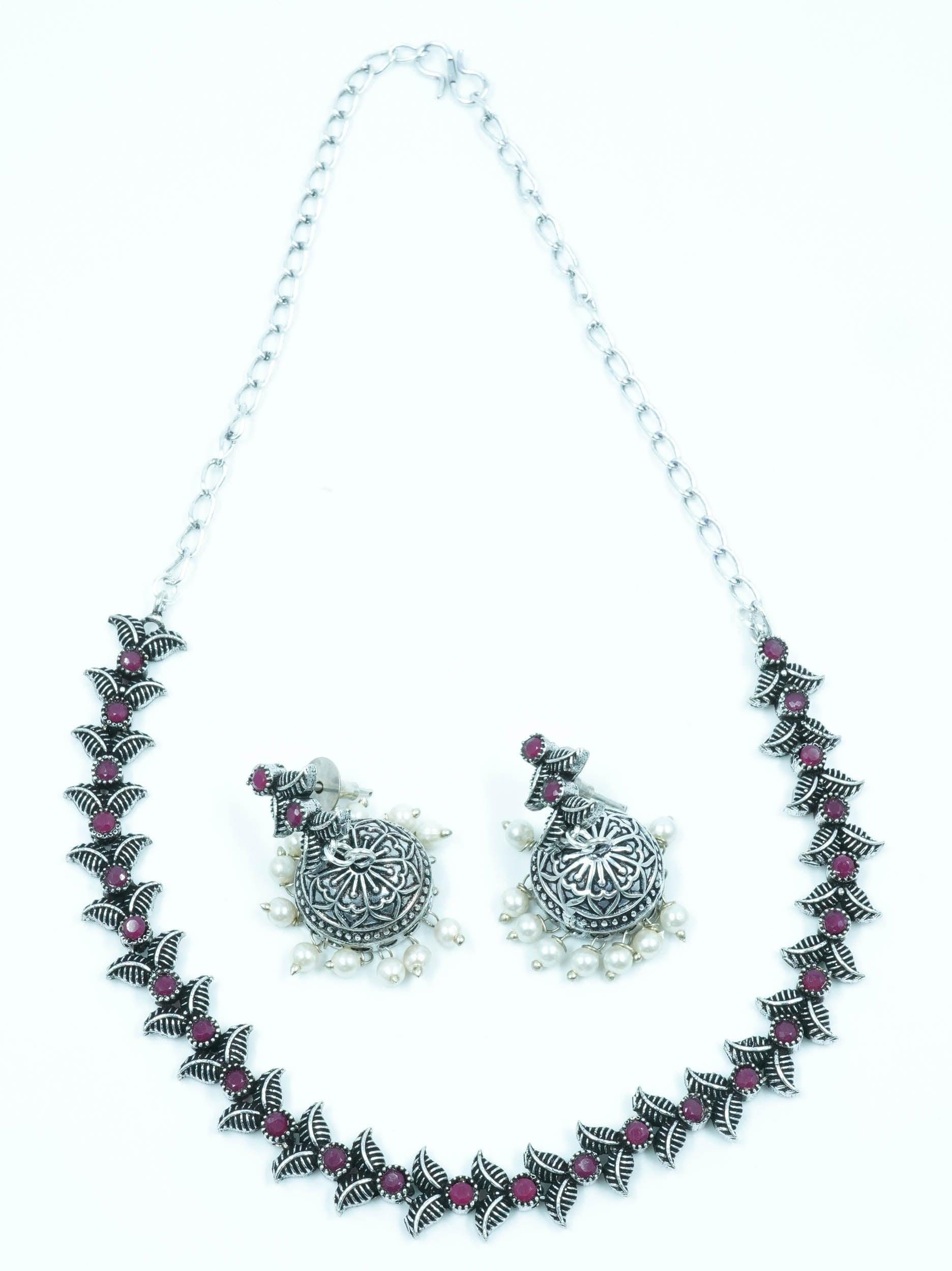 Classy Oxidised Necklace Set with Colour Options 11931N - Griiham