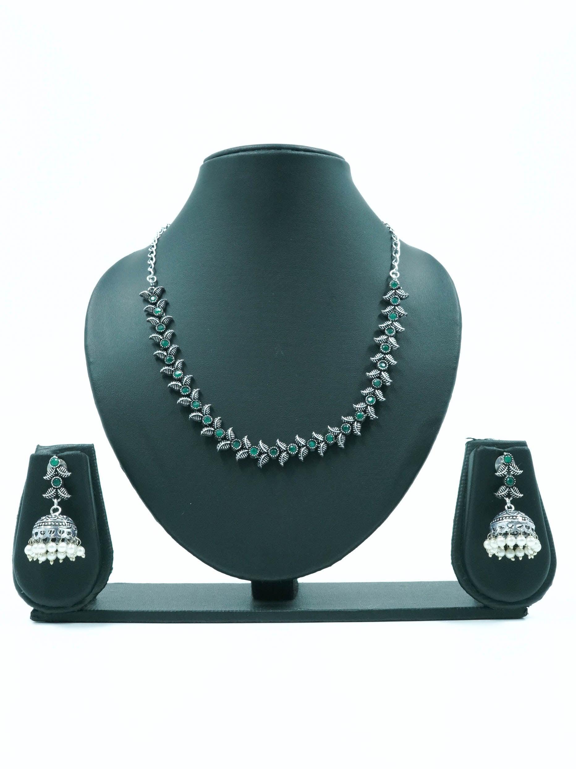 Classy Oxidised Necklace Set with Colour Options 11931N - Griiham