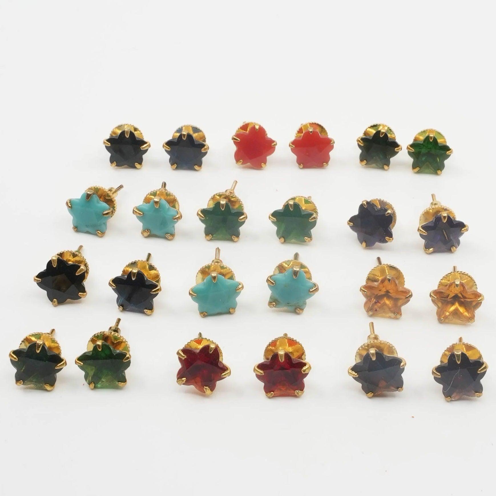 Colored stone studs/Earrings Pastel colors Set of 12 colors 11185N - Griiham