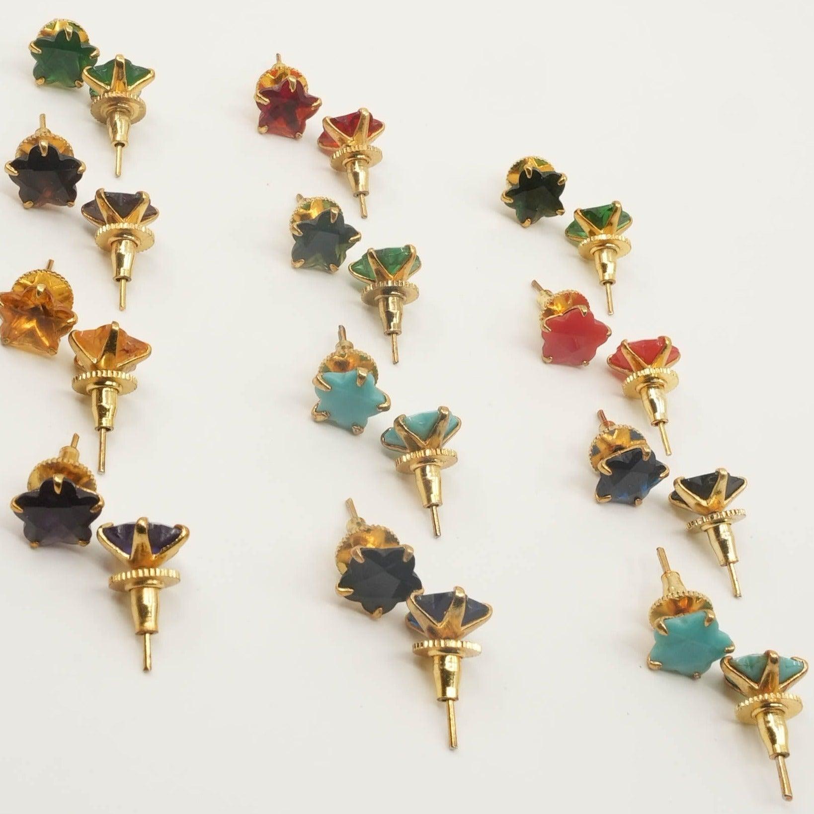 Colored stone studs/Earrings Pastel colors Set of 12 colors 11185N - Griiham