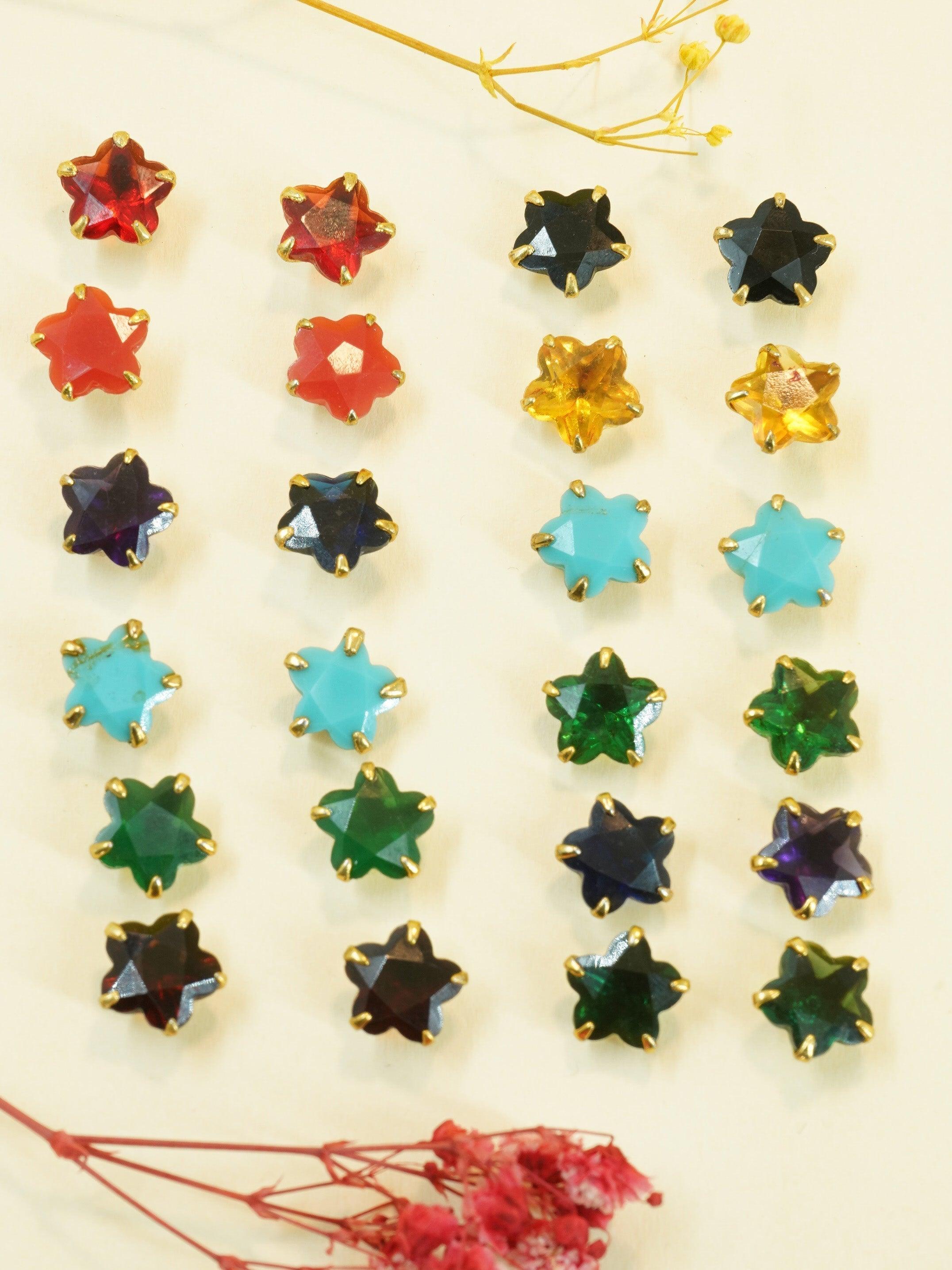 Colored stone studs/Earrings Pastel colors Set of 12 colors 11185N - Griiham