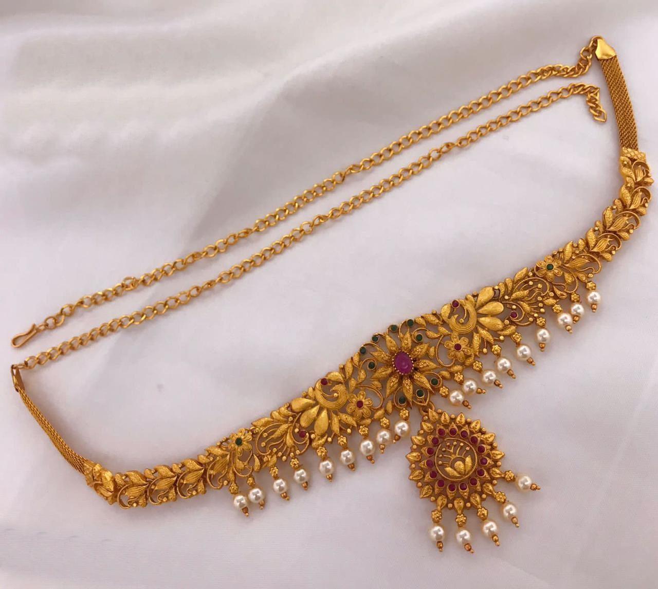 Designer Antique Gold finish Free Size Vodiannam/Waist belt/Kamar bandh 10762N - Griiham