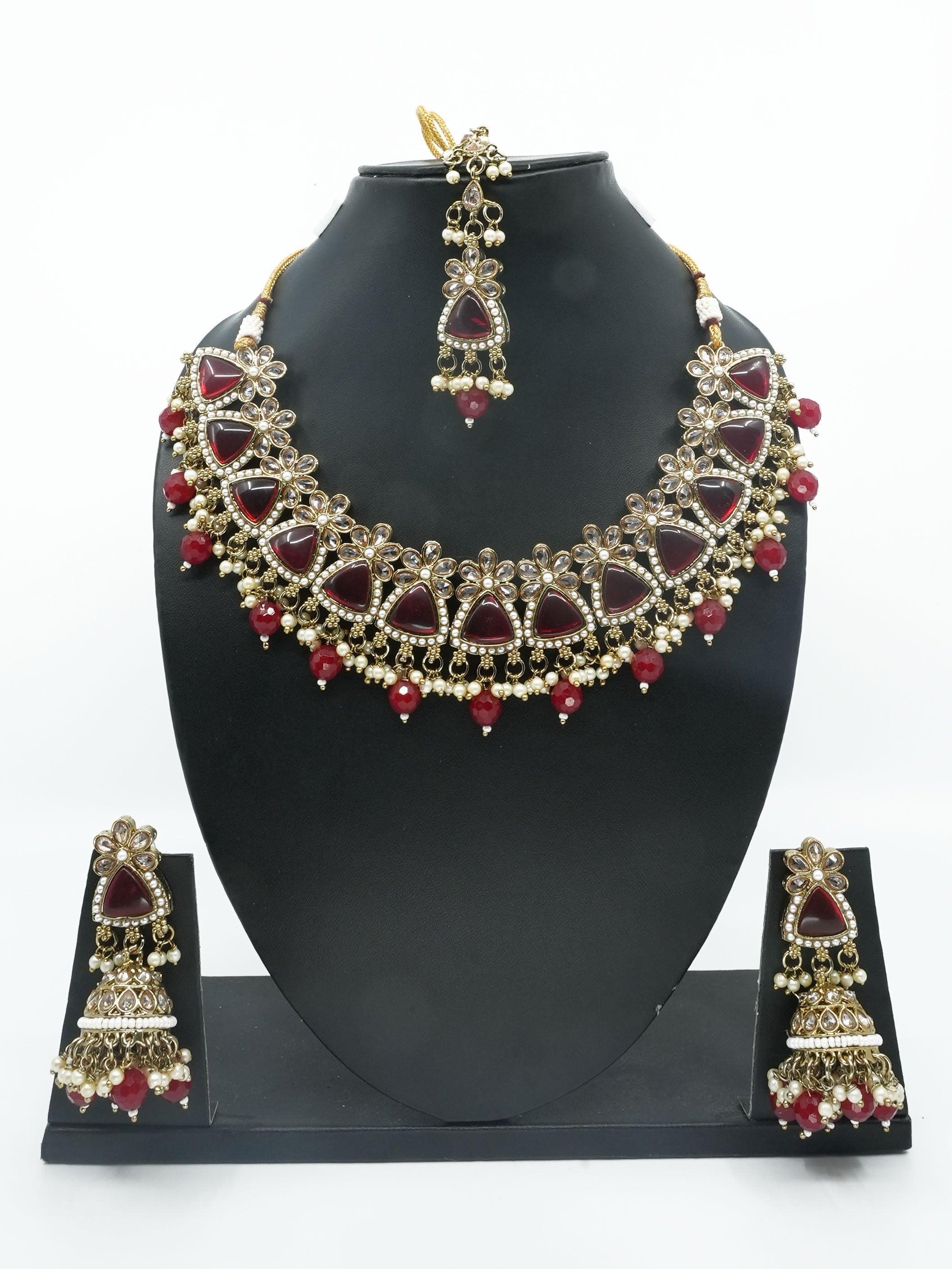 Designer Monalisa colored stones Necklace set with tikka - Griiham