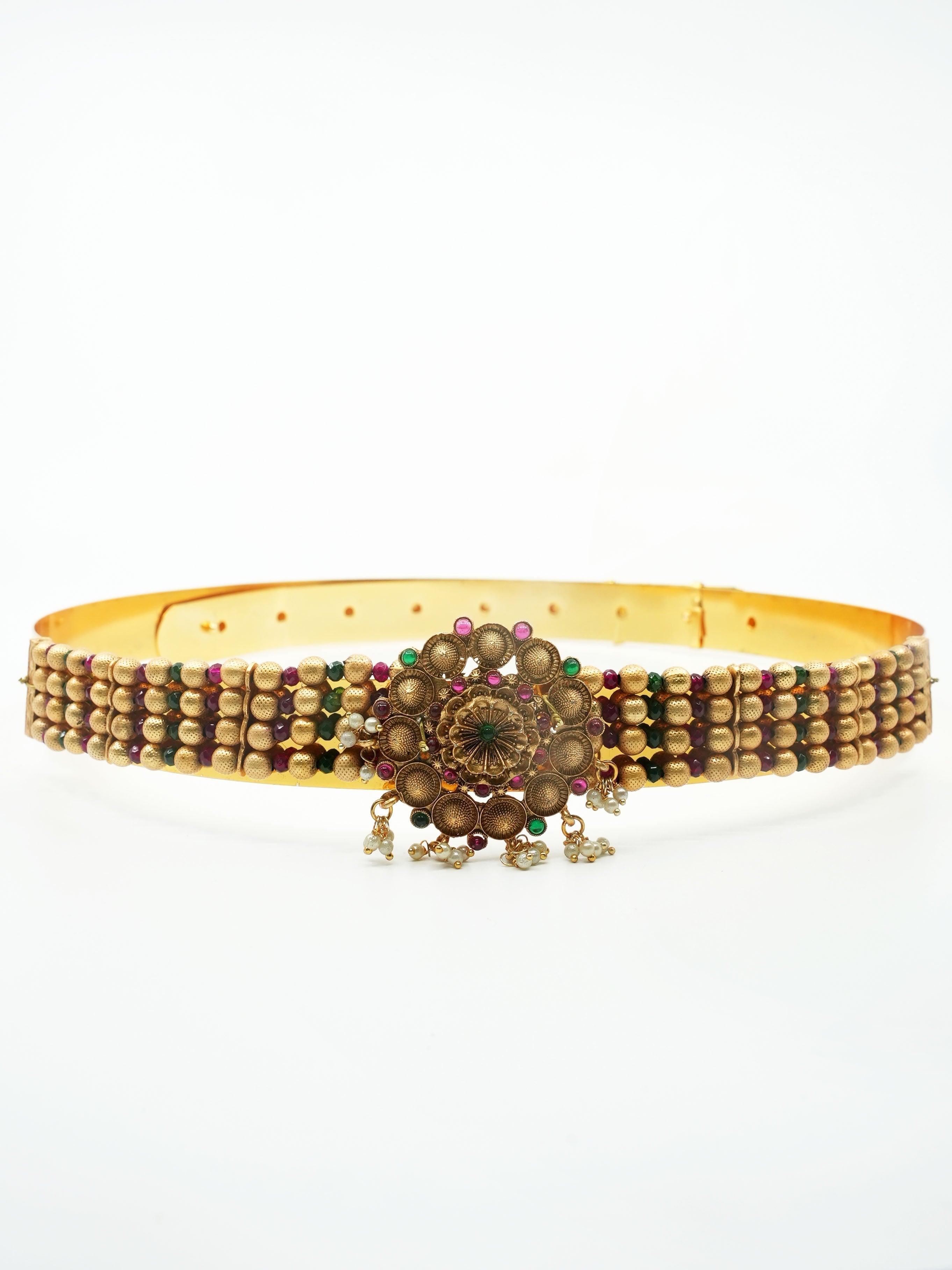 Designer adjustable belt Waistbelt / Vadiyannam with fancy stone 9280N - Griiham