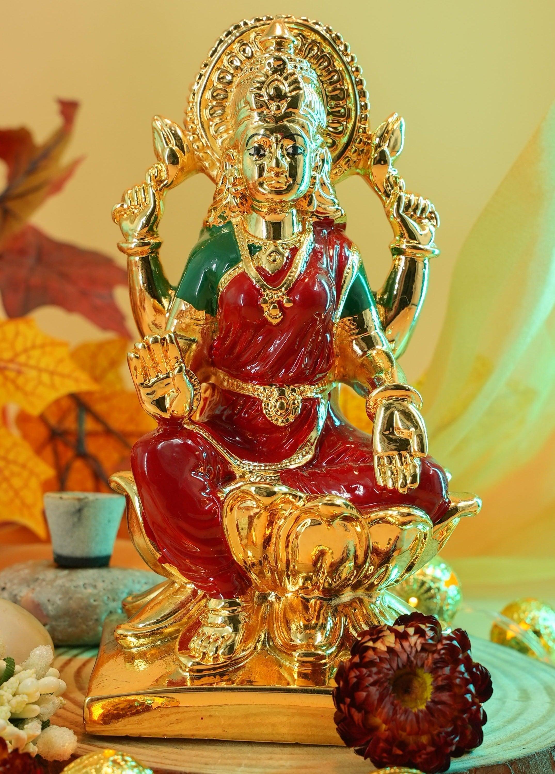 Dhanwantari Laxmi Gold Plated charaspat Marble idol 17.5cm Height