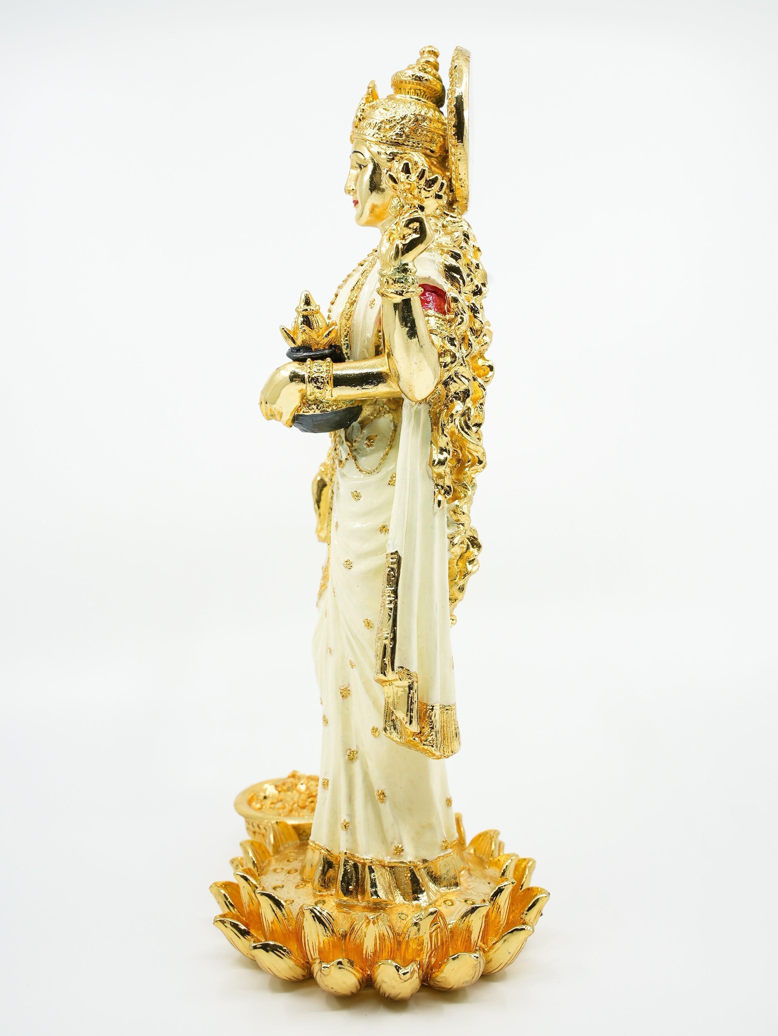 Dhanwantari Laxmi Gold Platedstanding Marble idol 24cm Height - Griiham