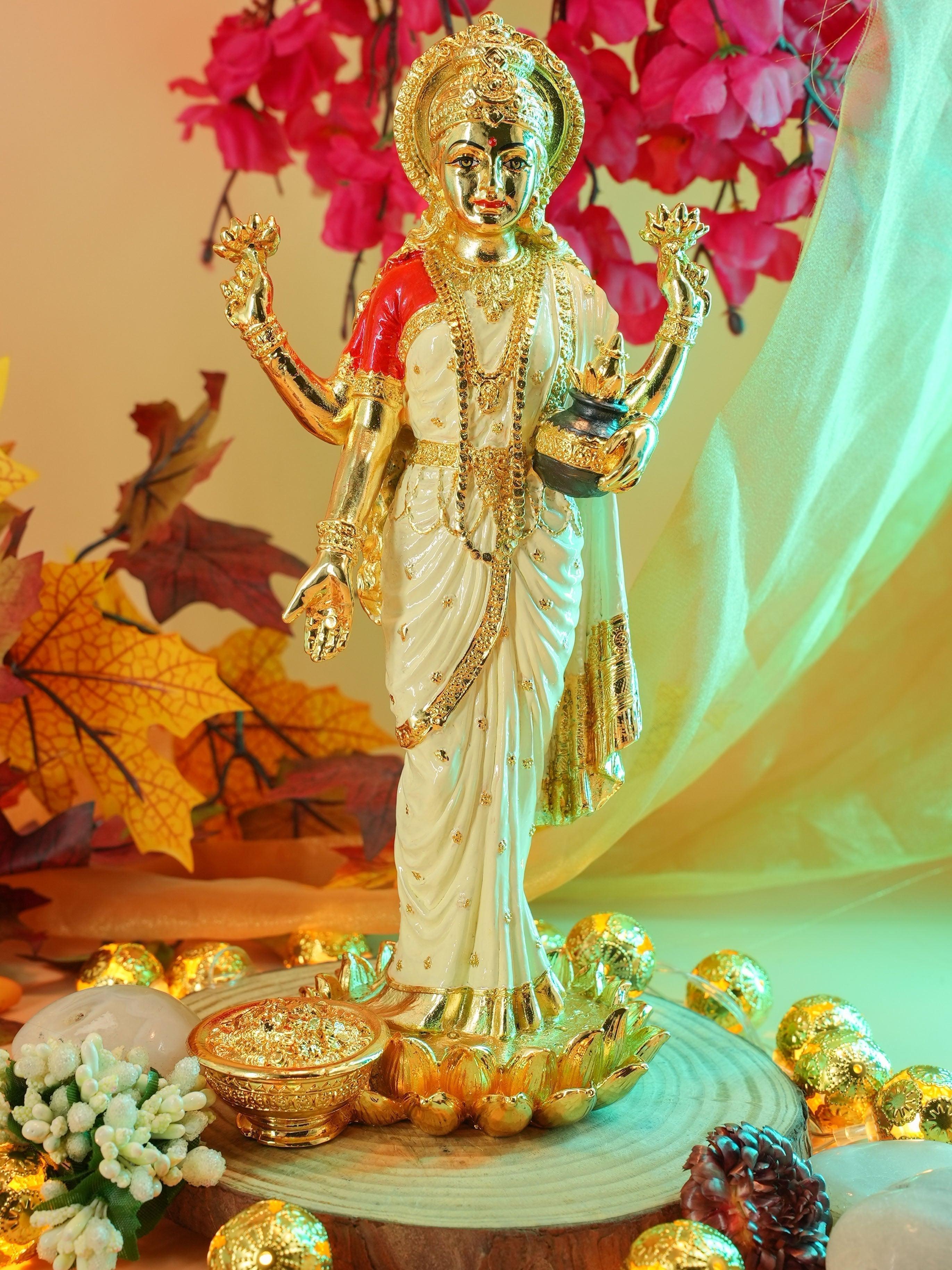 Dhanwantari Laxmi Gold Platedstanding Marble idol 24cm Height