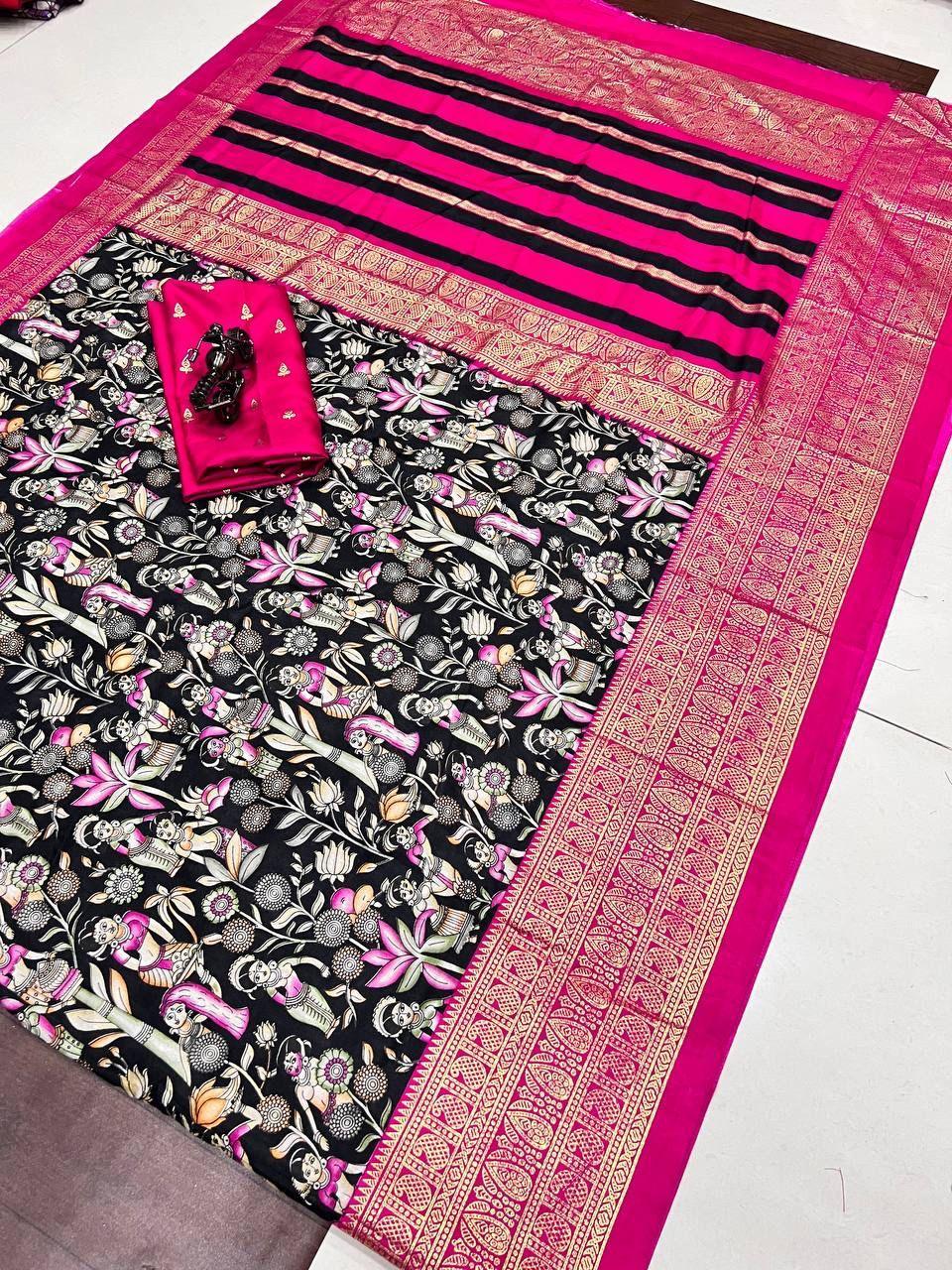 Dola Semi-silk Saree with foil Print Patola Saree 14793N -1 - Griiham