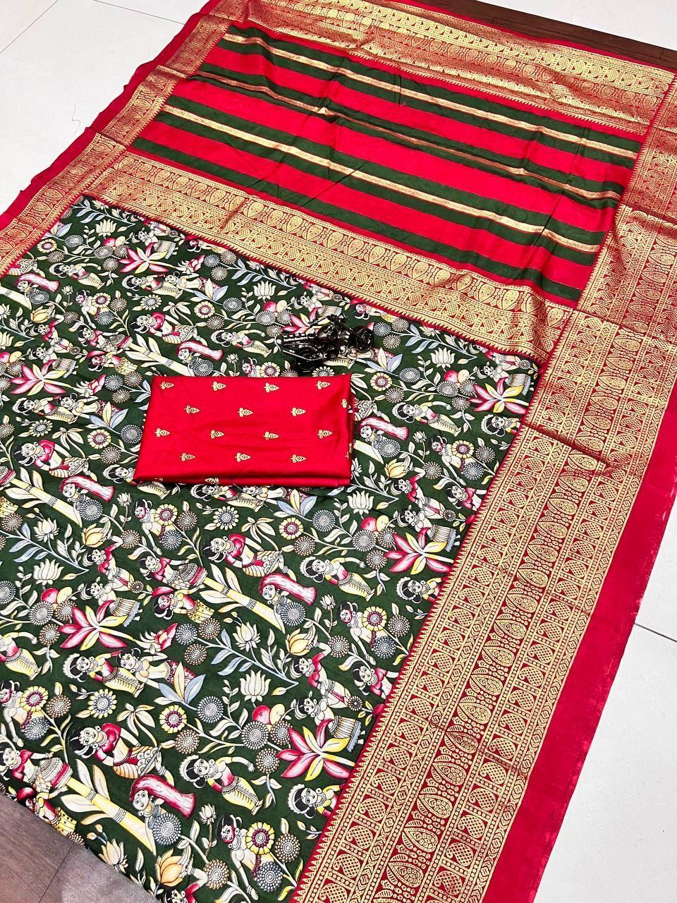 Dola Semi-silk Saree with foil Print Patola Saree 14793N -1 - Griiham