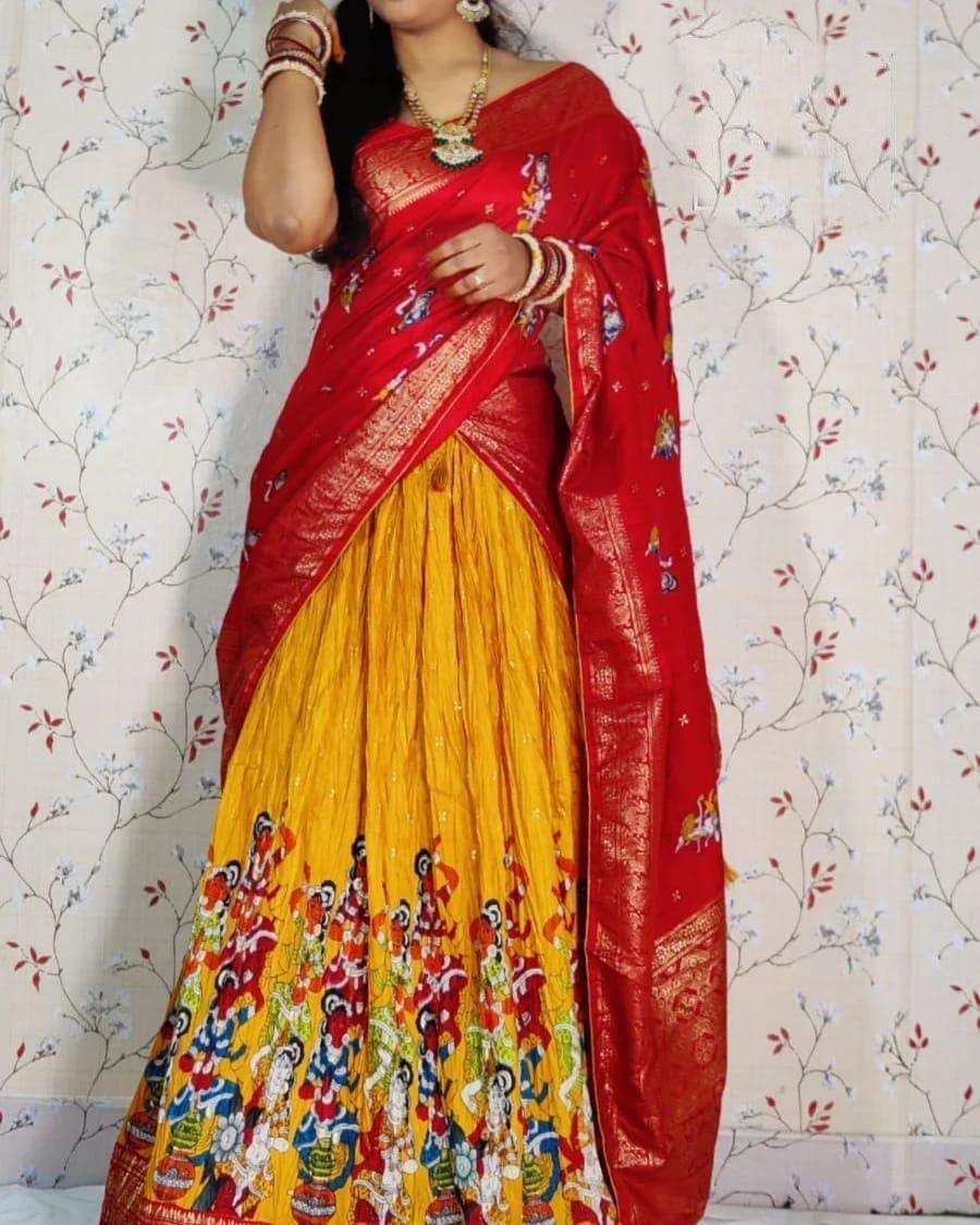 Dola Silk With Khajuri Crushed Lehenga(unstiched blouse) 17280N - Griiham