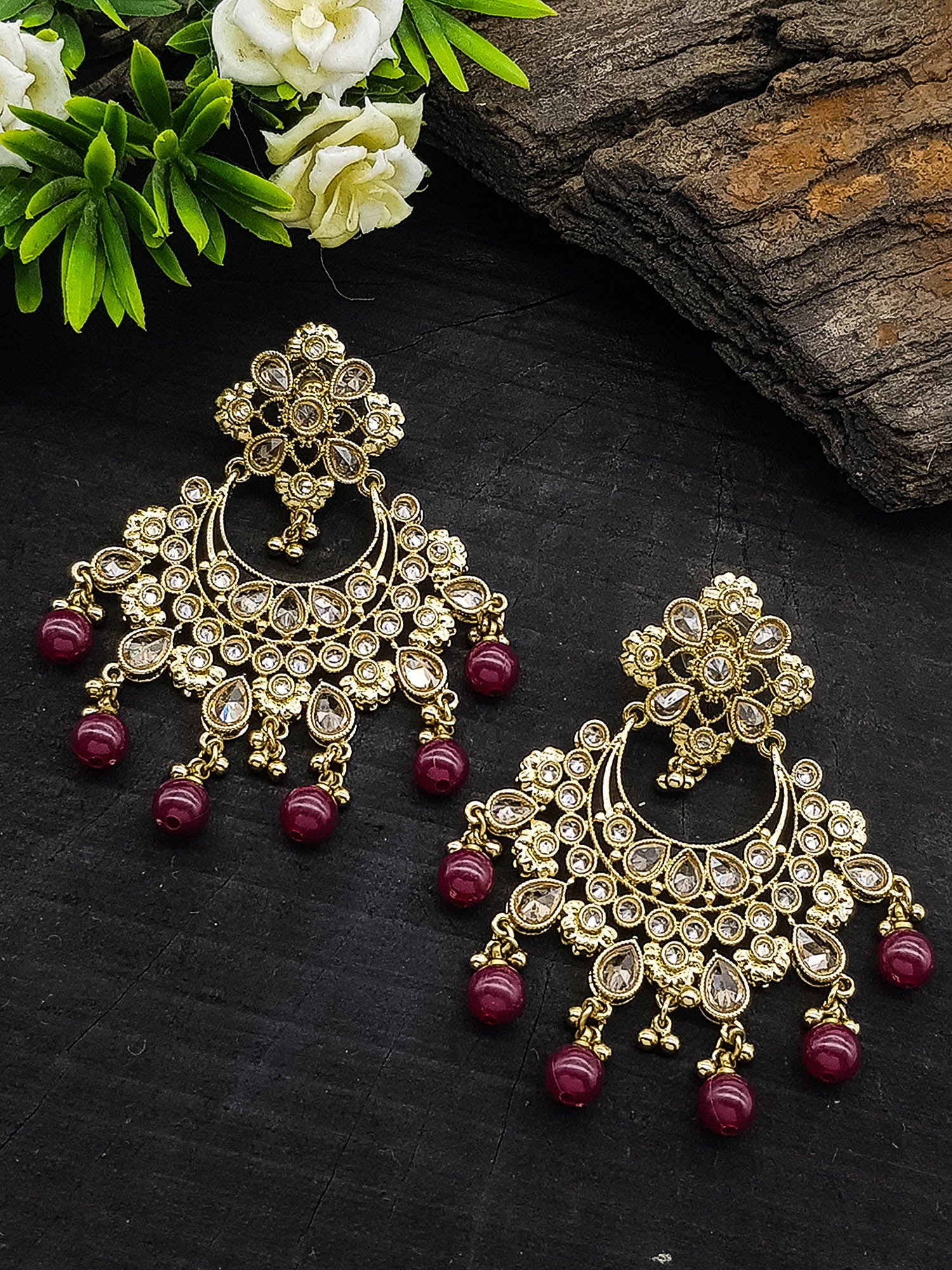 Faint Gold finish Earring Dangler with Maang Tikka