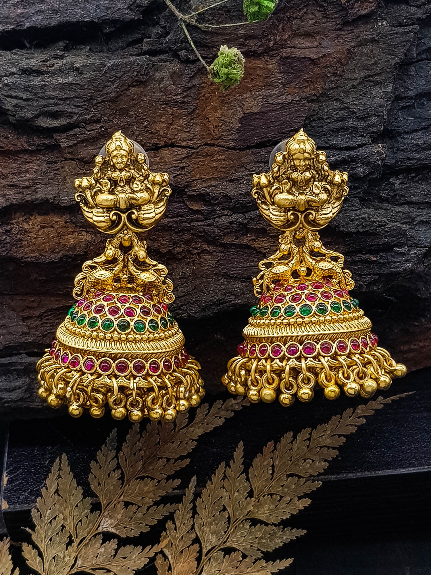 Gold plated Temple design Jhumka Earrings