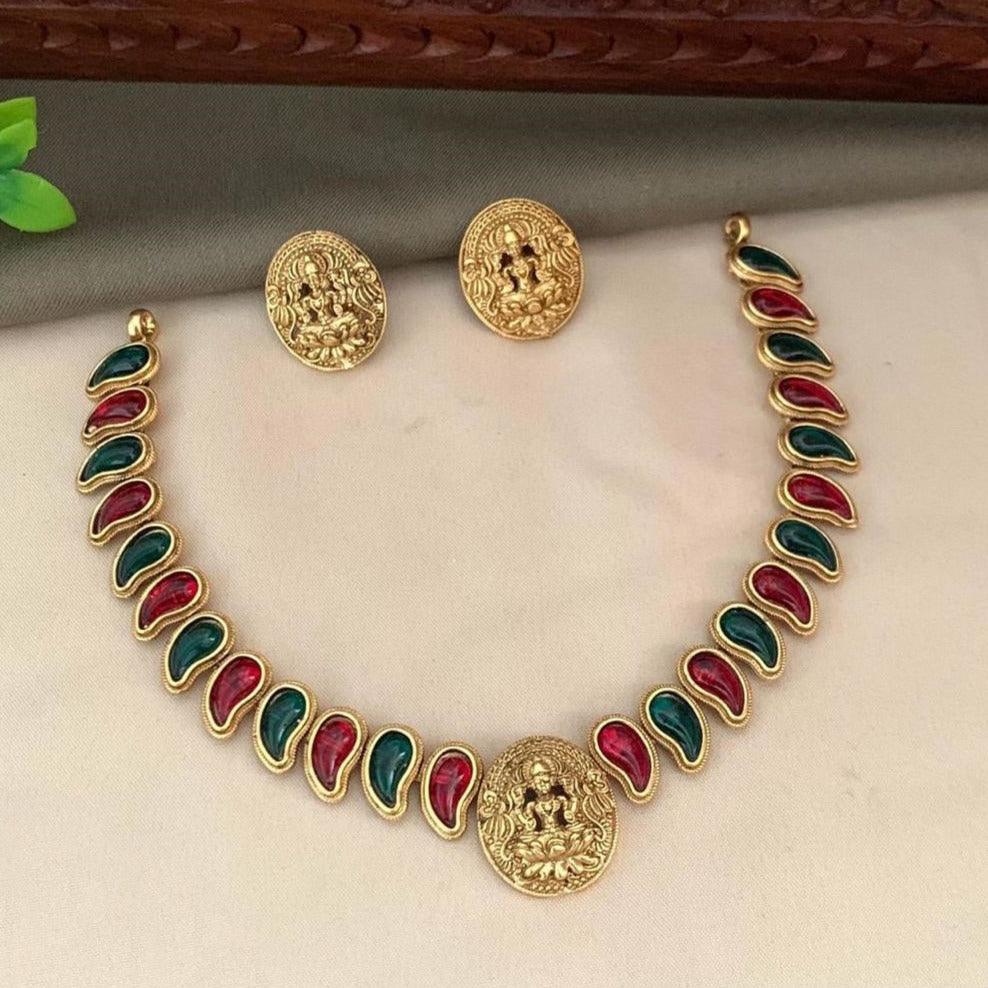 Elegant Premeium Gold Finish Designer Multicolor stones Necklace Set - Griiham