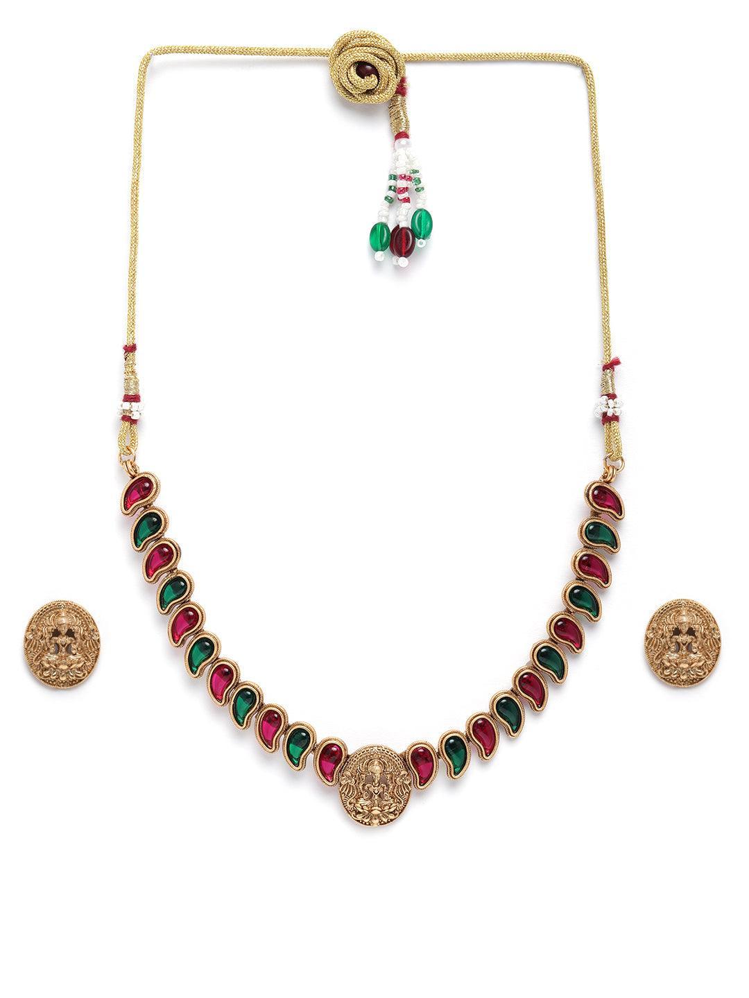 Elegant Premeium Gold Finish Designer Multicolor stones Necklace Set - Griiham