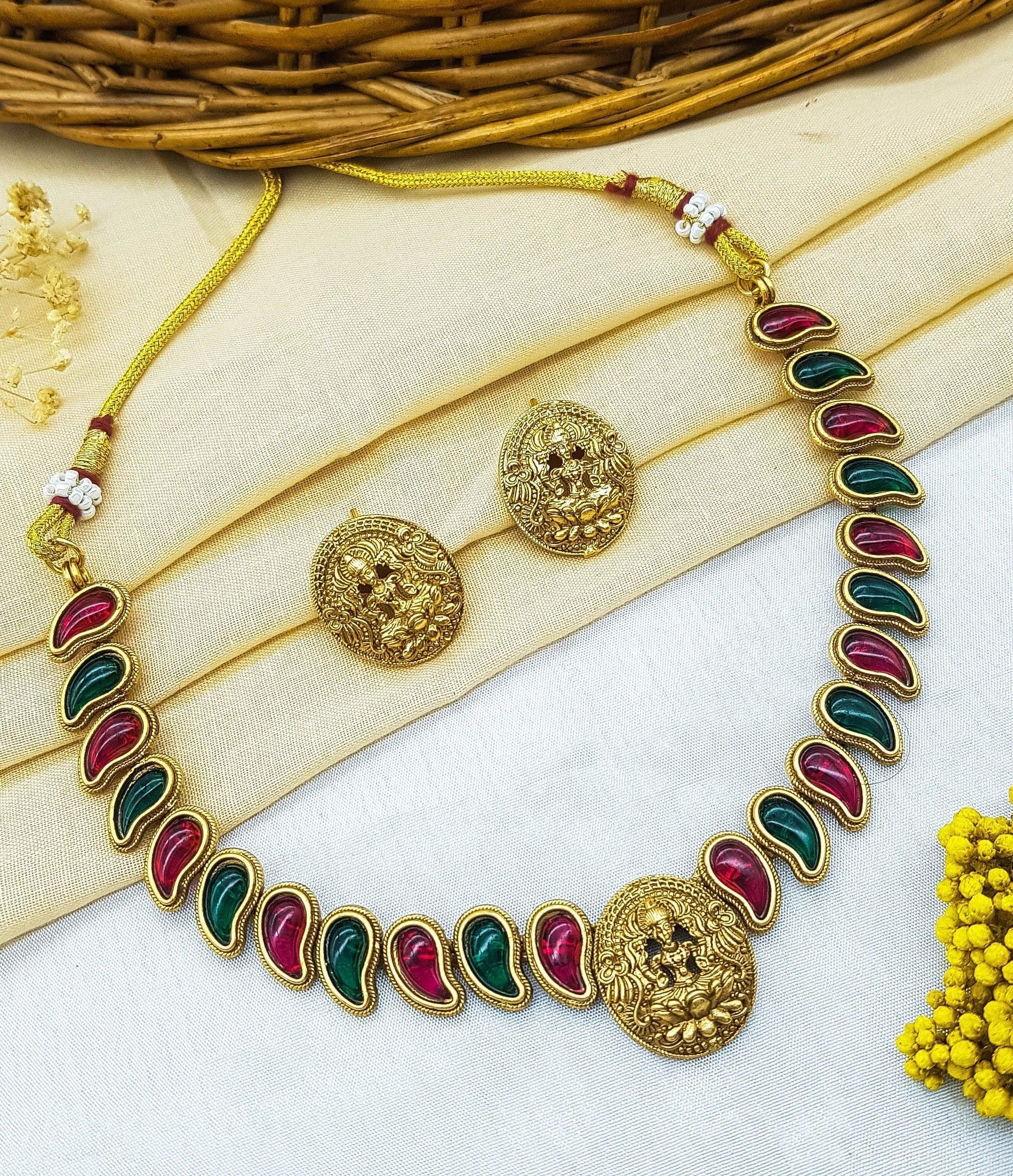 Elegant Premeium Gold Finish Designer Multicolor stones Necklace Set