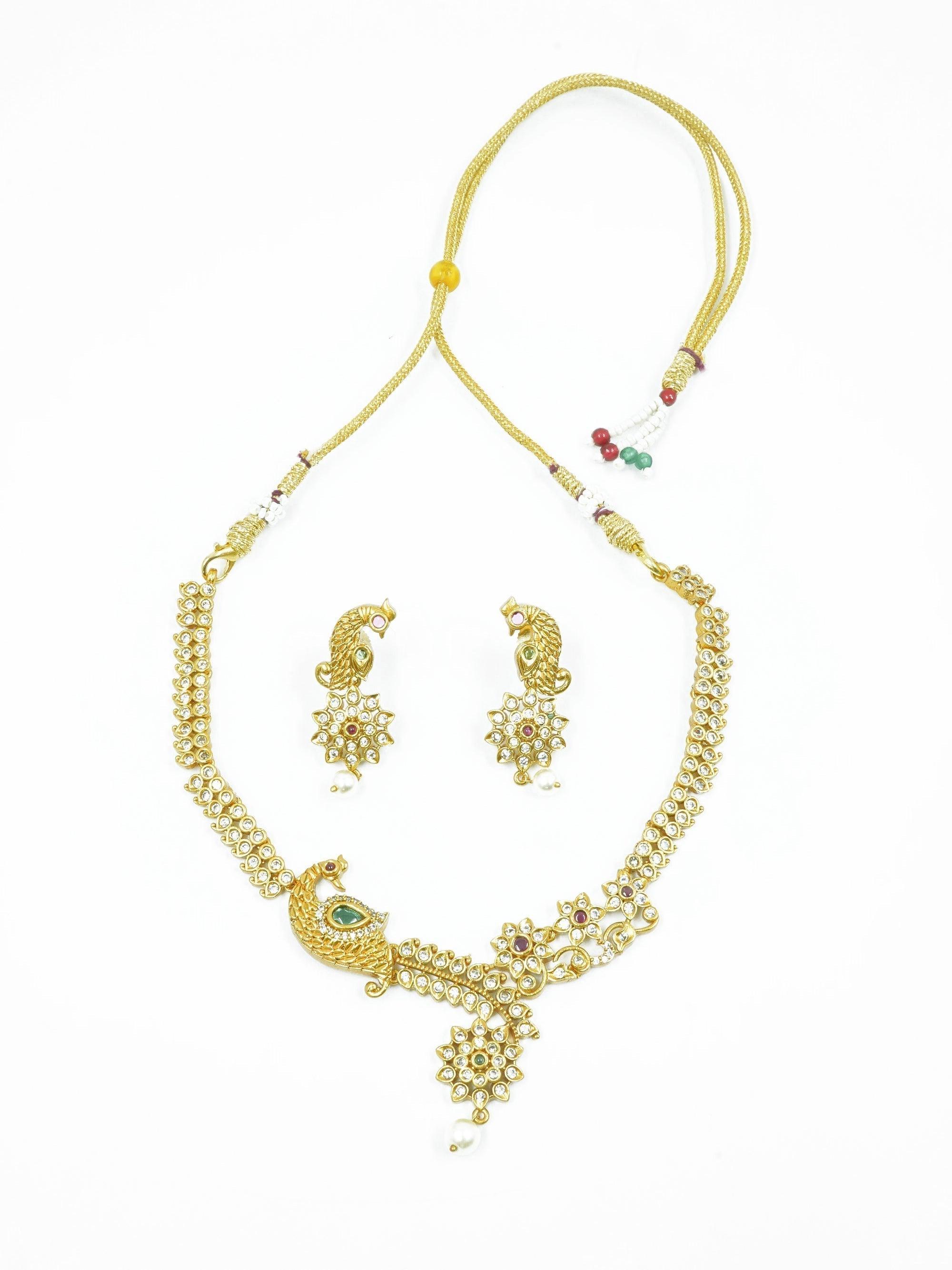 Exclusive Multi Colour designer Gold Plated Peacock Necklace set 12868N - Griiham