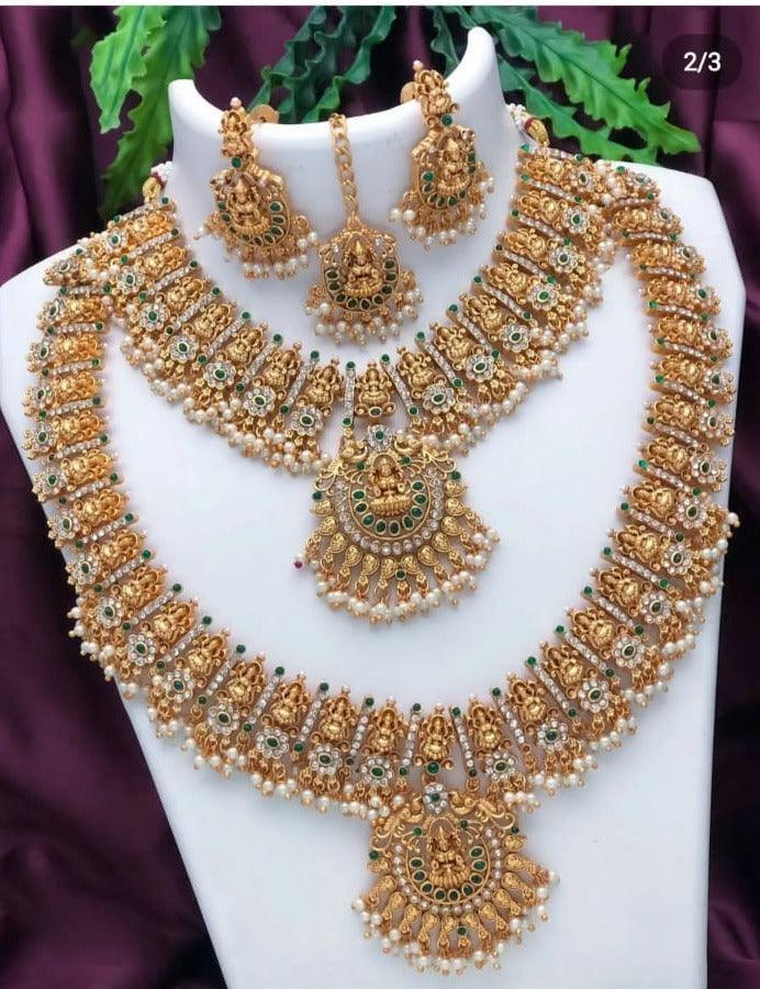 Exclusive Premium Gold finish Laxmi necklace multicolor tones Combo set 9561N - Griiham