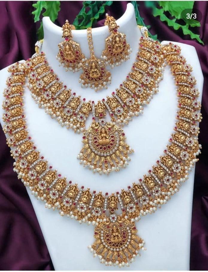 Exclusive Premium Gold finish Laxmi necklace multicolor tones Combo set 9561N - Griiham