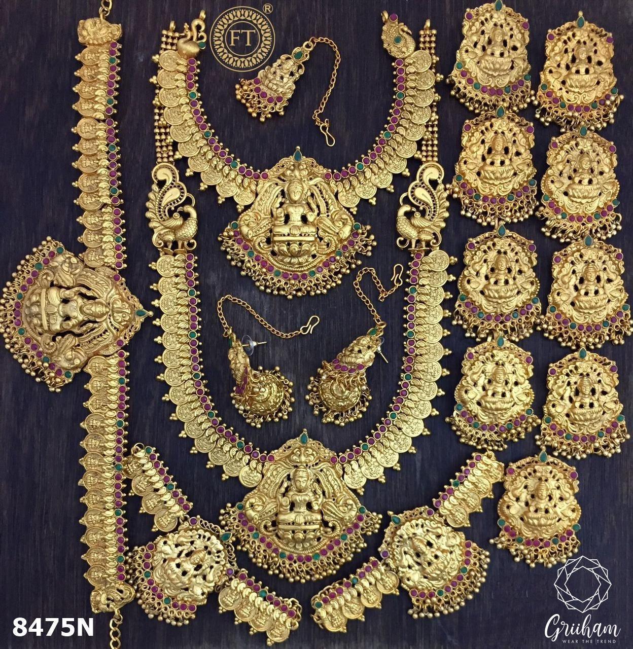 Exclusive Premium Gold finish necklace Combo set Bridal set 1st quality only 8475N-Necklace Set-Kanakam-Griiham