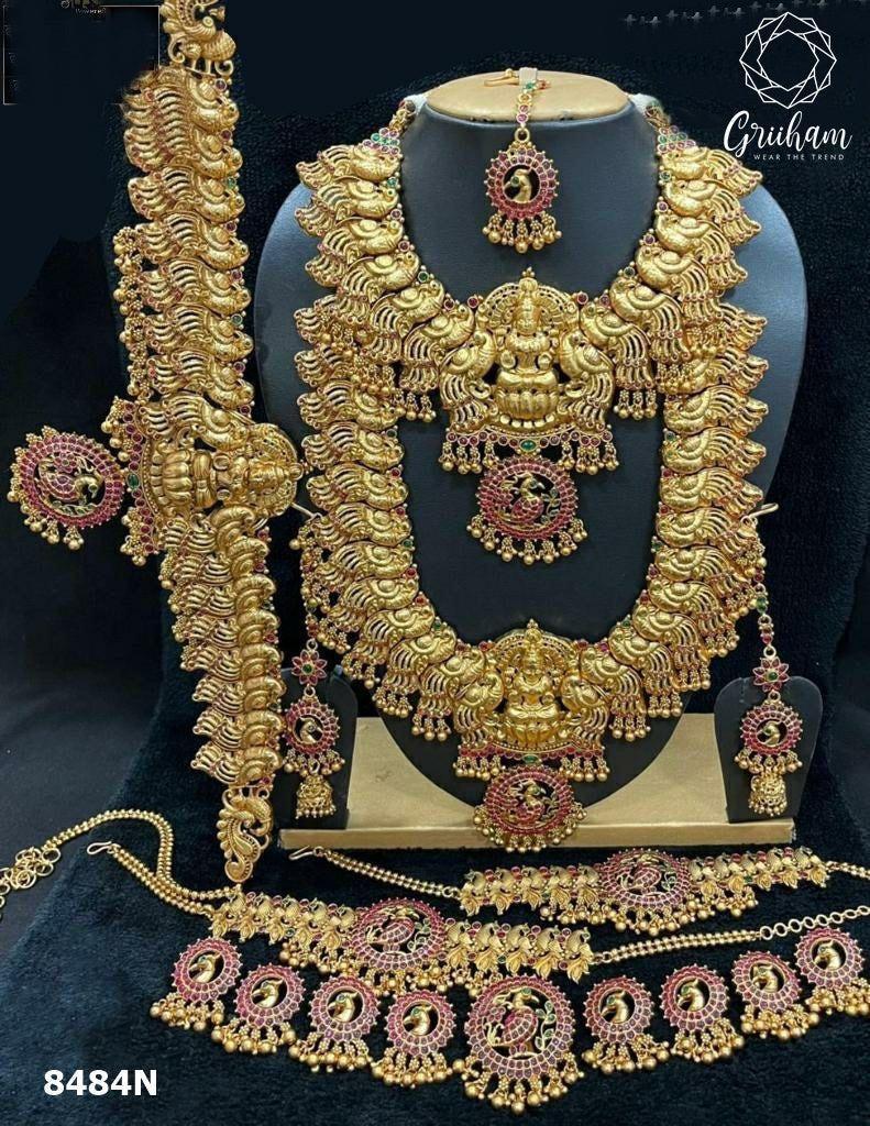 Exclusive Premium Gold finish necklace Combo set Bridal set 1st quality only 8484N-Necklace Set-Kanakam-Griiham