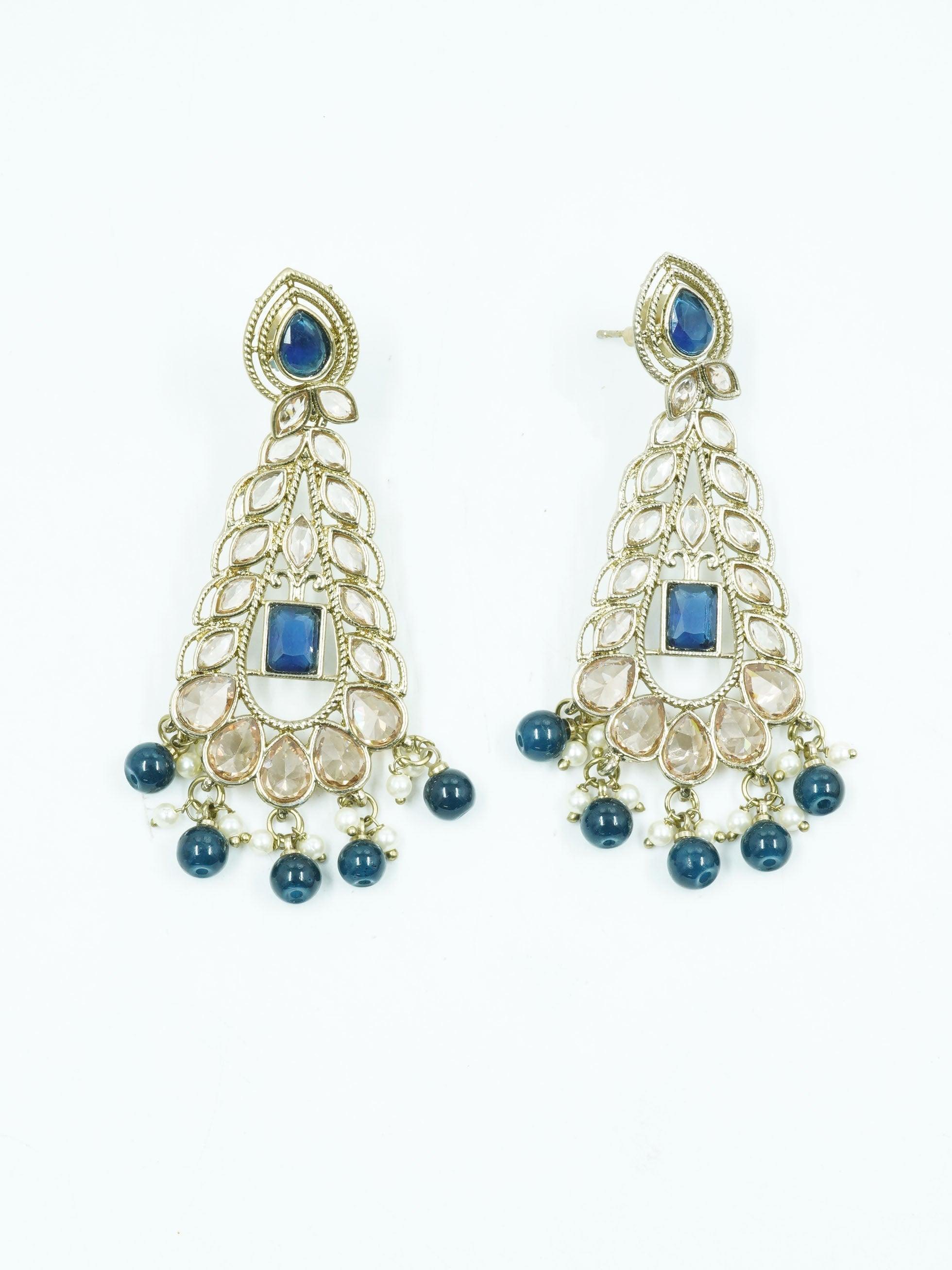 Faint Gold finish Earring Dangler with Blue Stones - Griiham